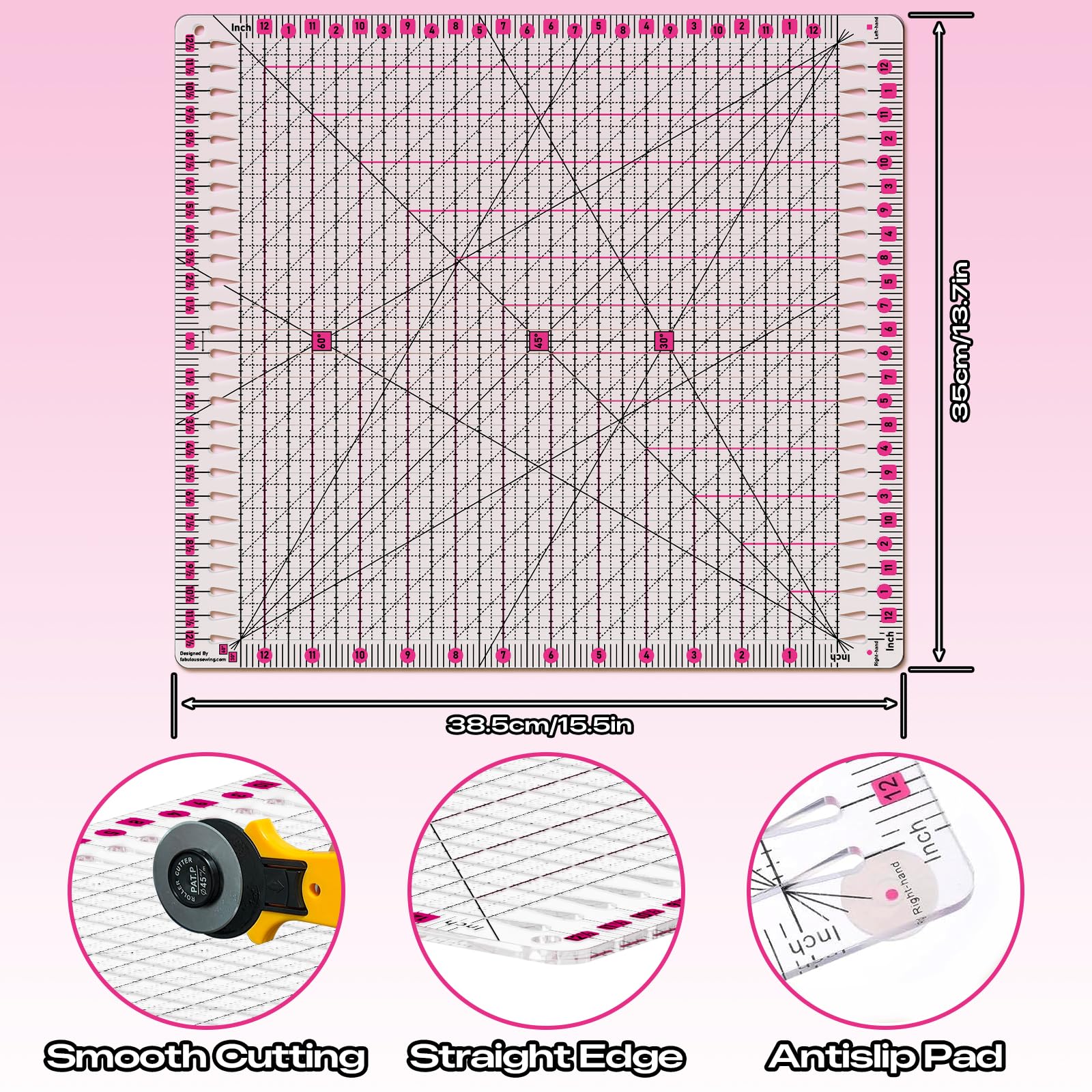 Righello per trapuntatura | Righello scanalato per trapuntatura | Righello per trapuntatura e taglio di tessuti, cucito e patchwork | Righello acrilico per trapunta con misure