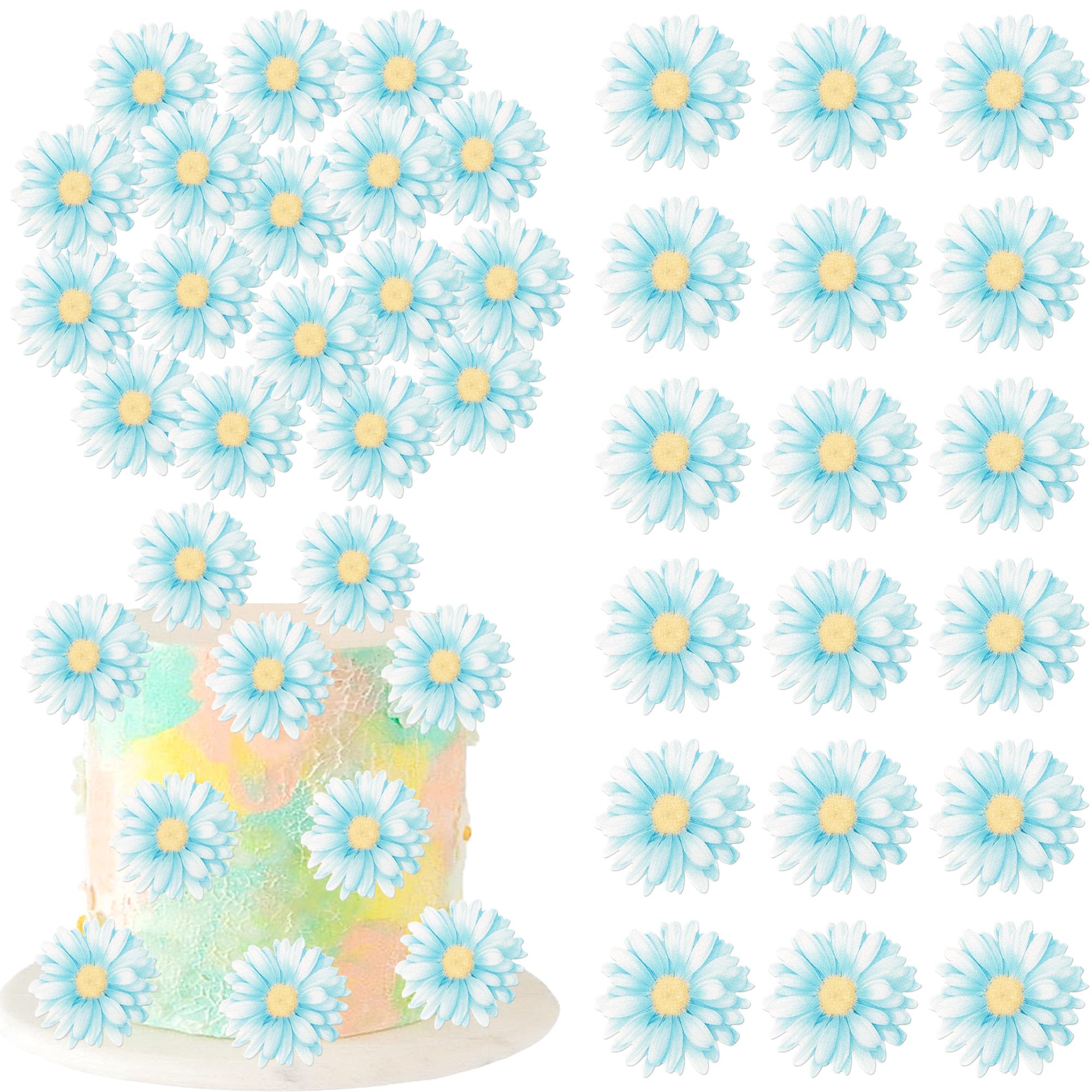 SYKYCTCY 60 Pack Edible Daisy Cupcake Toppers Edible Wafar Paper Spring Bridal Engagement Baby Shower Birthday Party Drink Toppers Anniversary Party Decorations Supplies Blue โ image 1