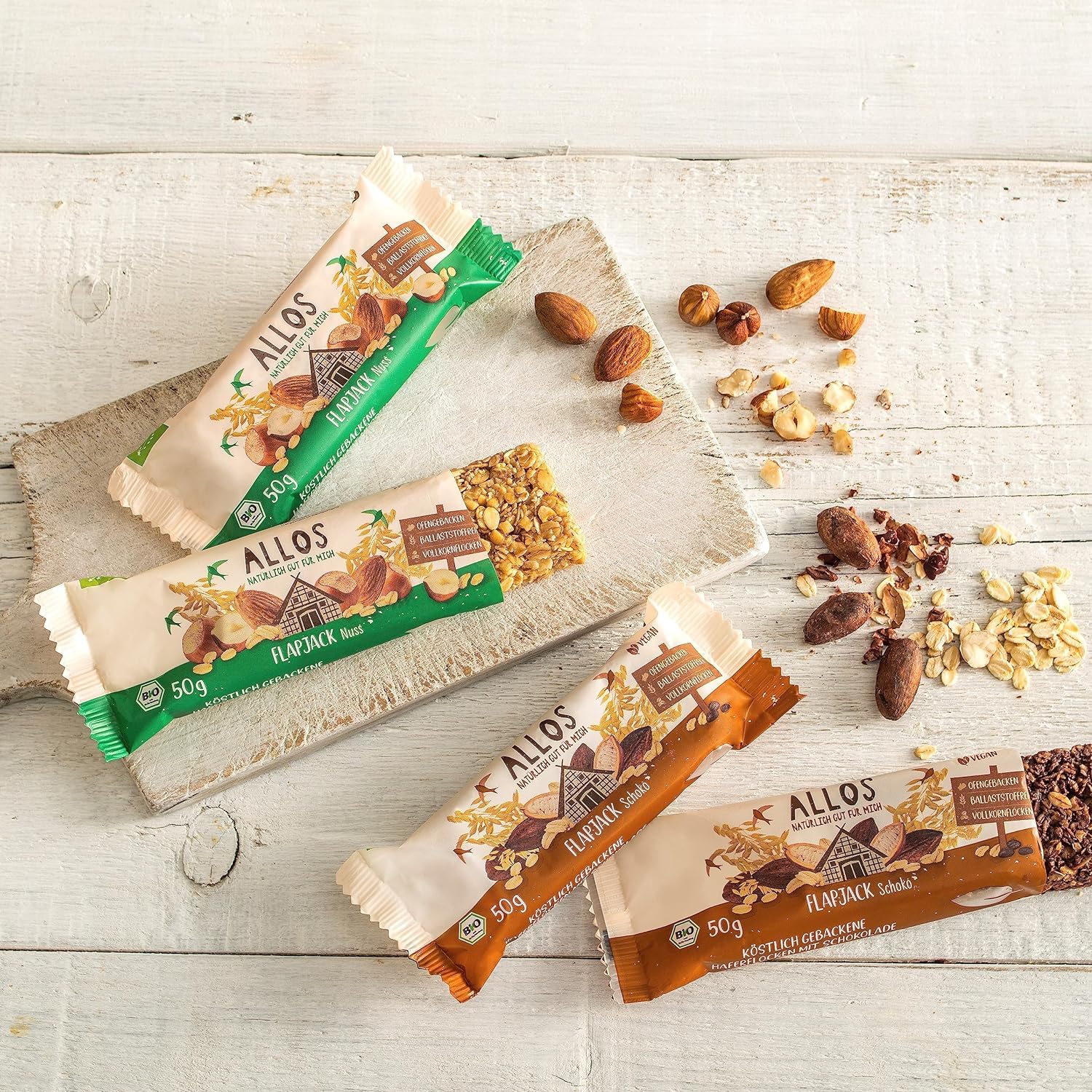 Allos Hafer Flapjack Schoko | Bio Energieriegel vegan | 16 x 50g | Saftiger Hafer-Riegel mit Schoko | vegan | Sport- & Energieriegel für unterwegs
