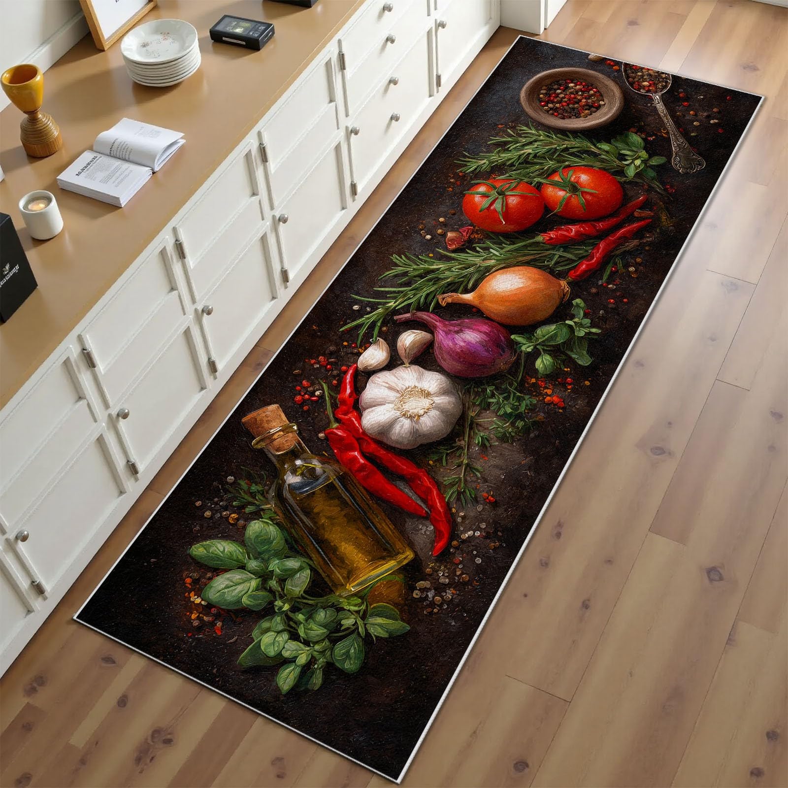 Tapis Cuisine Épices Tapis Couloir 60x210 cm Légumes Antidérapant et Lavable Feast Carpet pour Chambre à Coucher Salon Buanderie