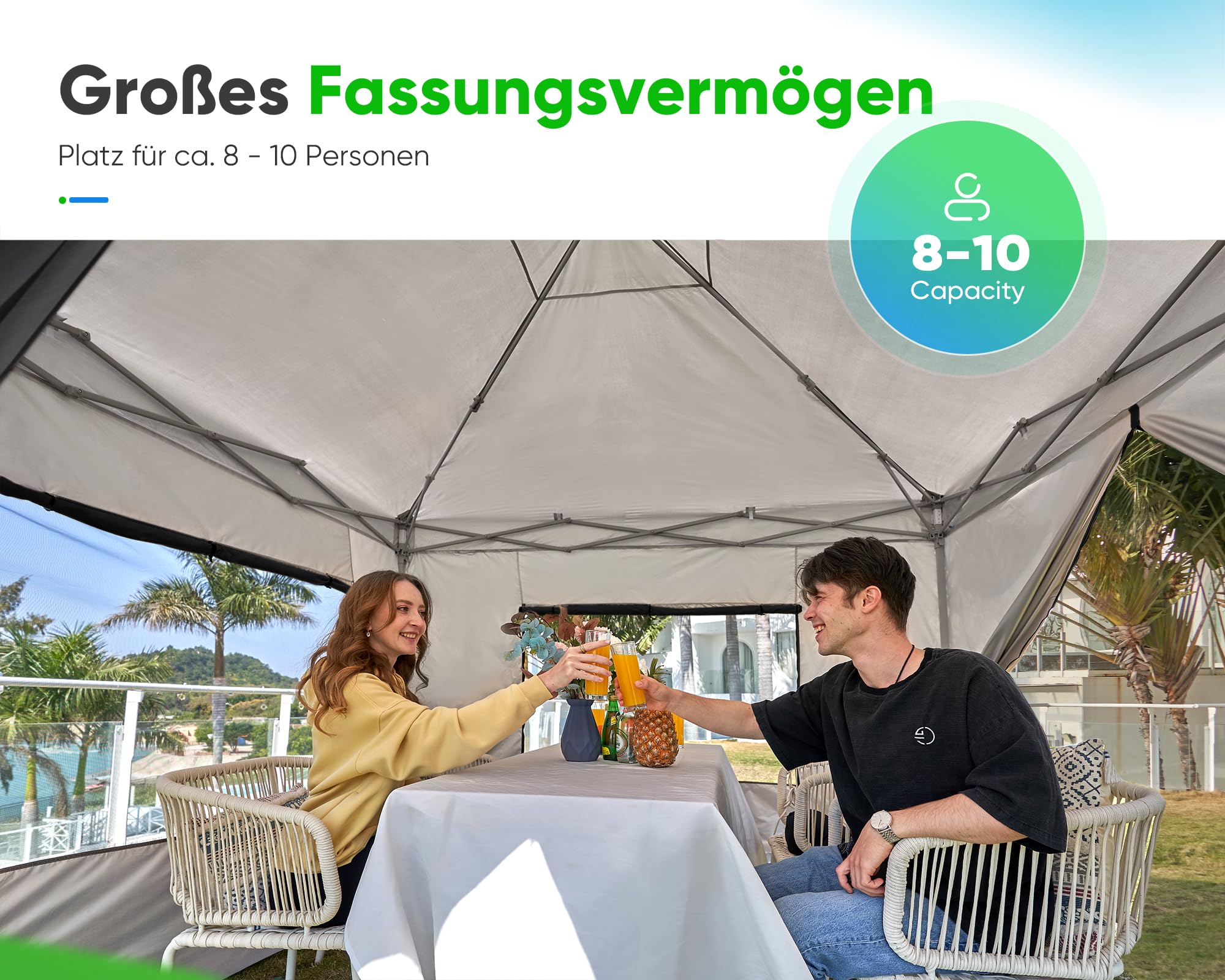 Quictent Faltpavillon 3x3m wasserdicht | Pop-Up Pavillon, Gartenpavillon, stabil, winterfest, mit Seitenwänden, UV-Schutz 50+, Tragetasche inkl, Stahlrahmen