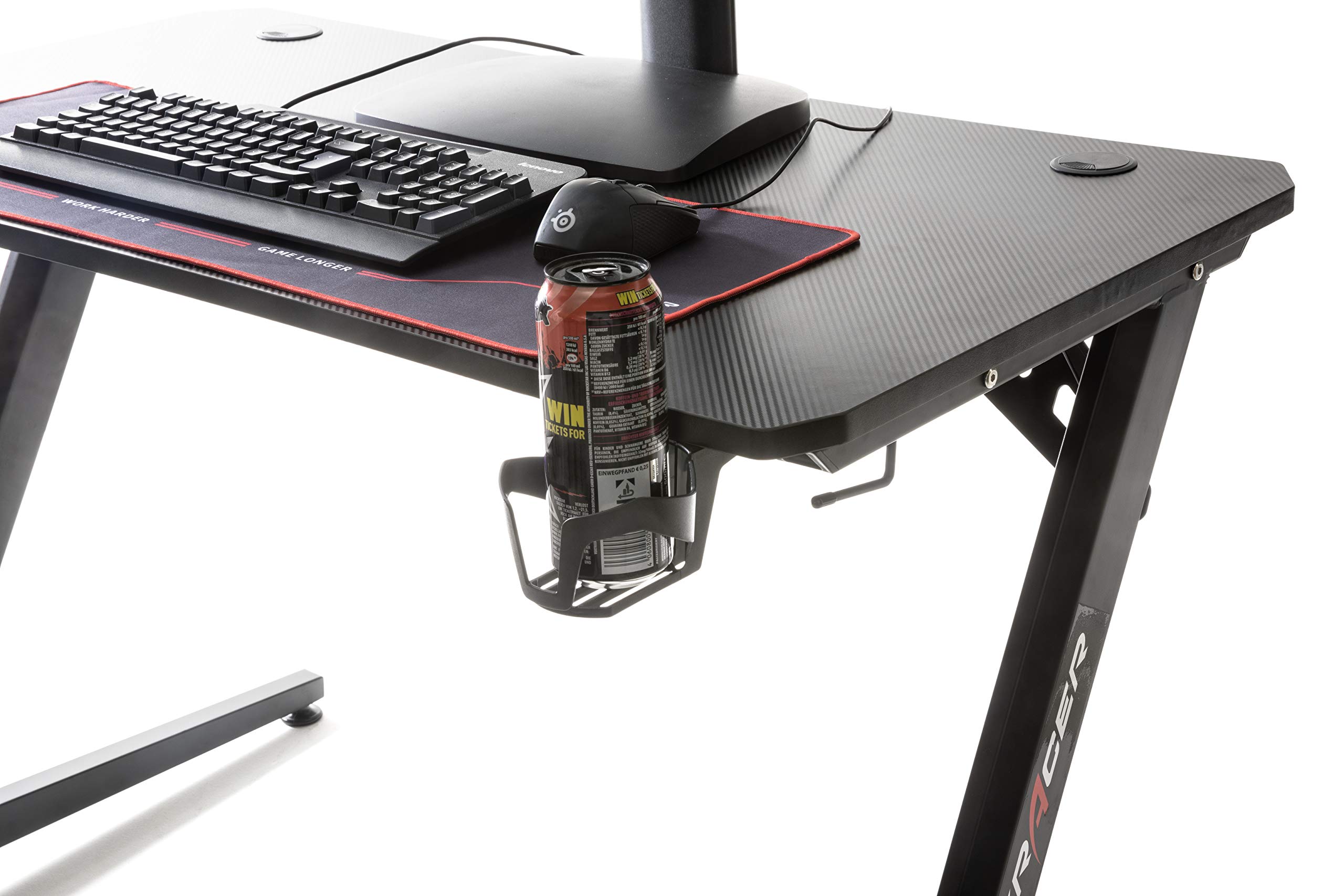 Robas Lund Gaming Tisch DX Racer 5 Gaming Desk Schwarz Carbonlook, BxHxT 111x75x60 cm