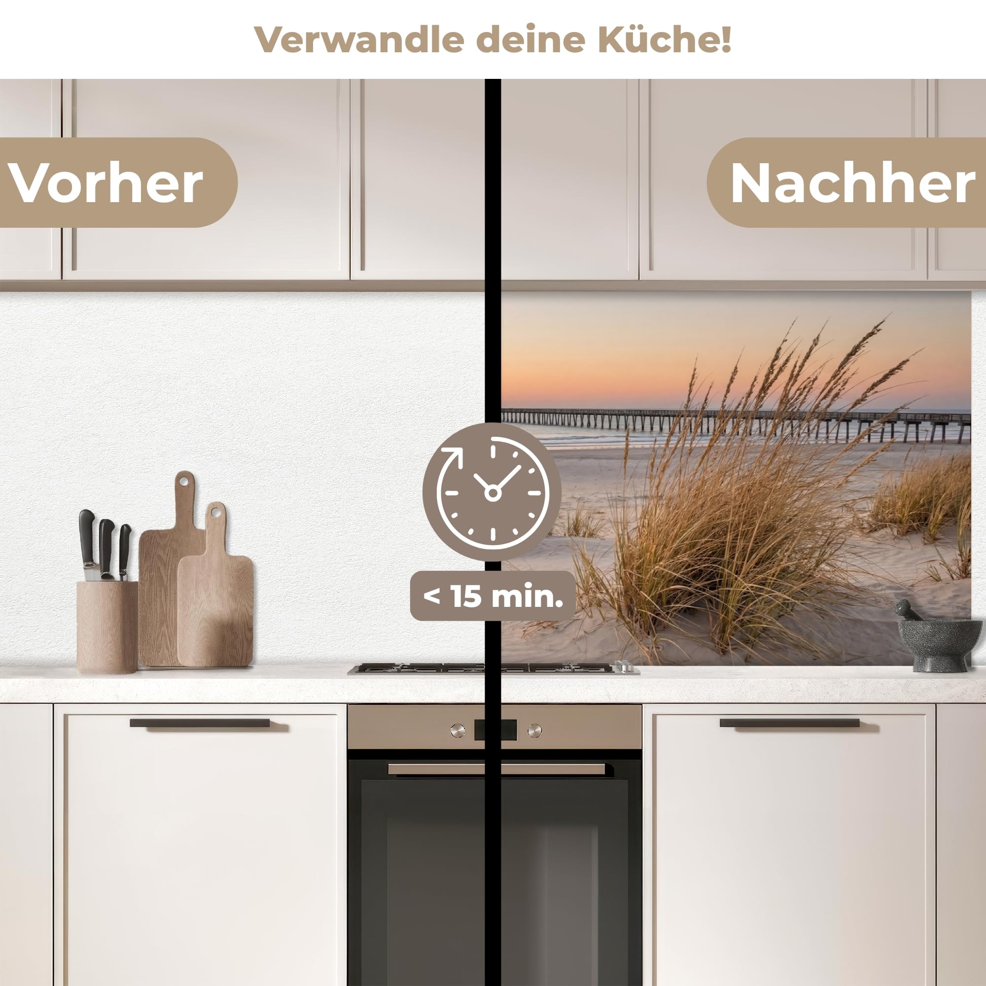 KitchenYeah© Küchenrückwand Selbstklebend 60x150 cm Küchenspritzschutz Rückwand Wandschutz Ohne Bohren Spritzschutz Wand Wandverkleidung Pier - Sonnenuntergang - Strand
