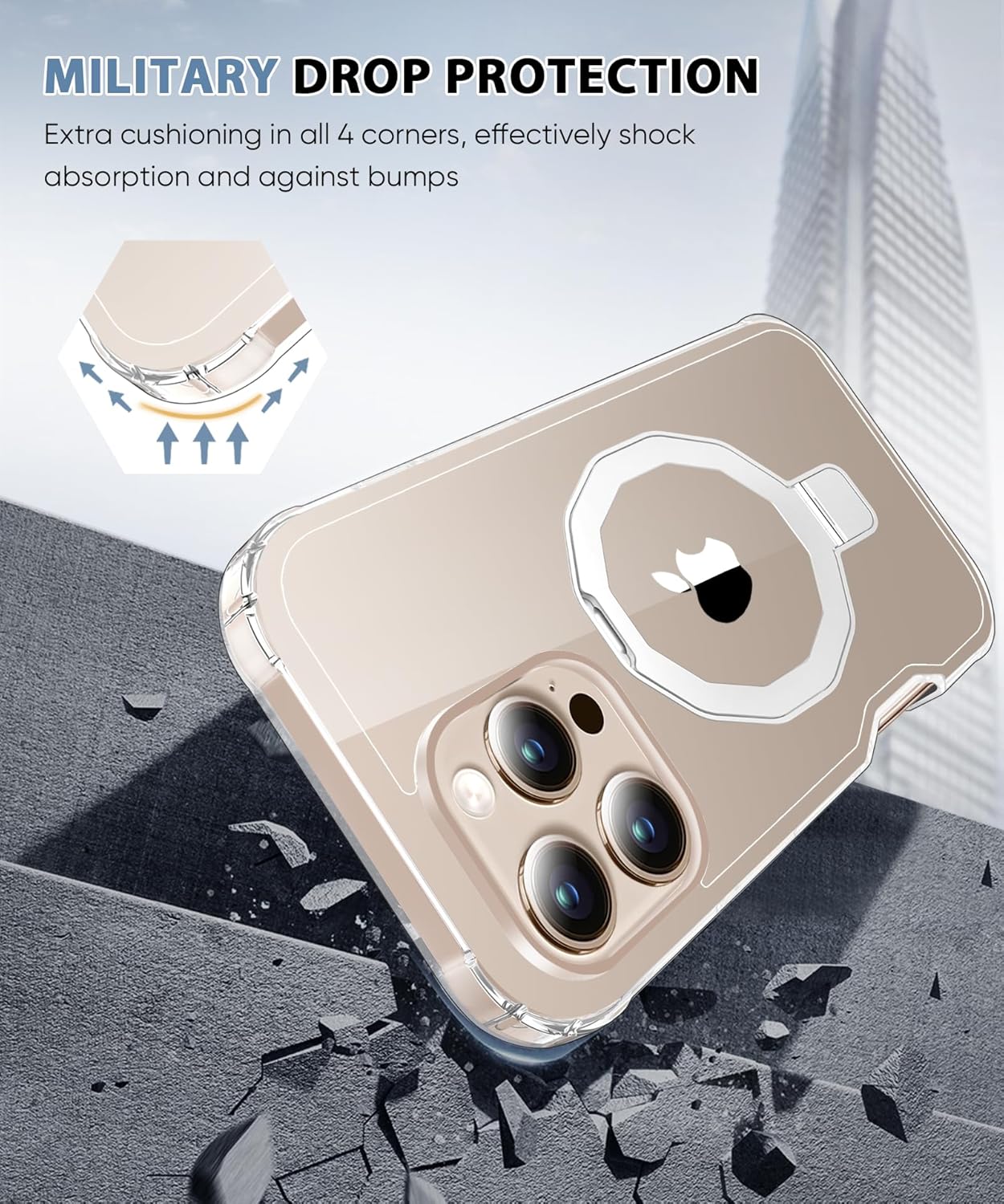 Compatible with iPhone 16 Pro Max Case, Built-in Screen Protector & Seamless Stand, with Camera Lens Protector, Strong Magnetic Clear Phone Case, Full Body Protective Cover for 6.9" (Clear) - Image 4