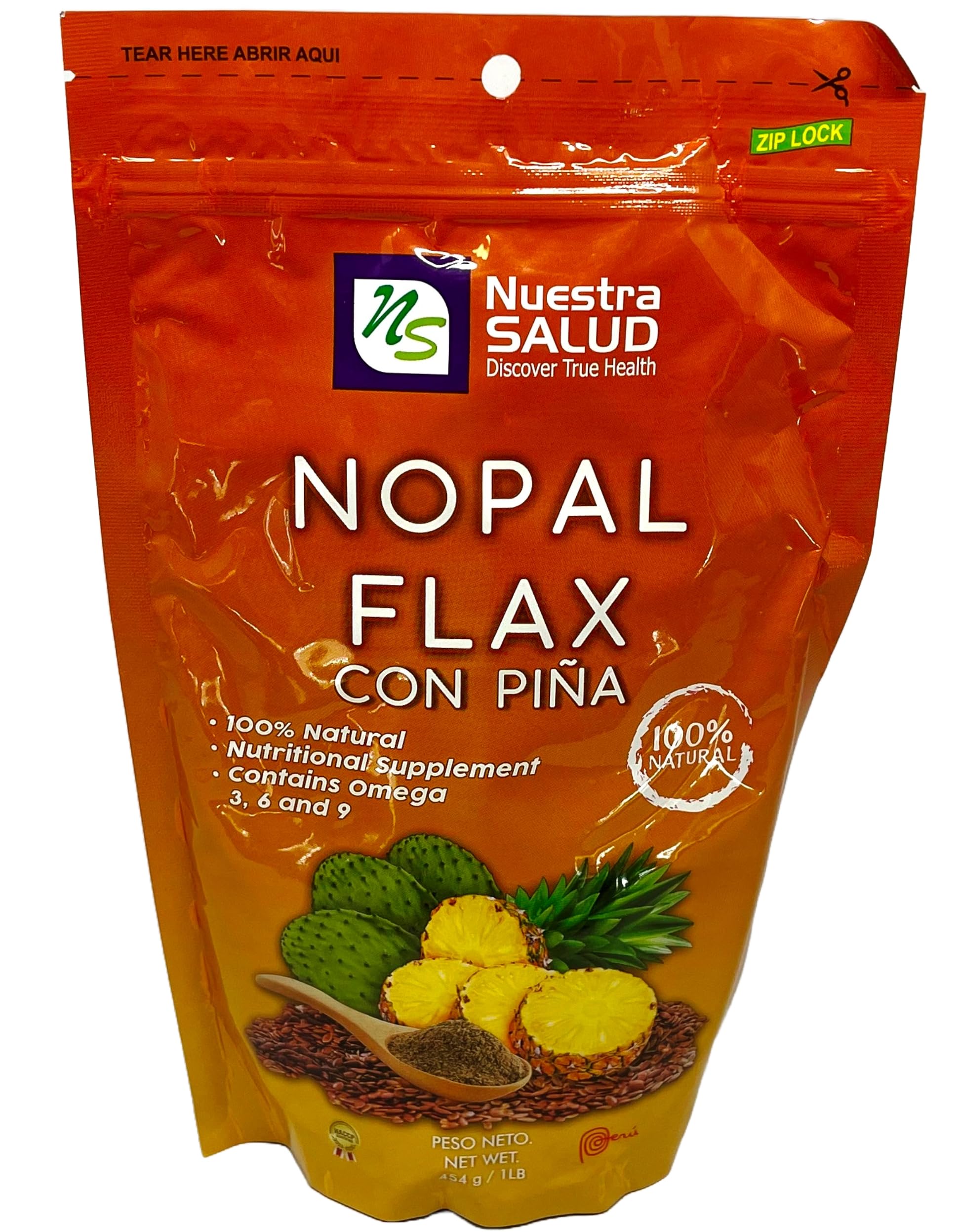 Nopal Flax Plus Pineapple (454g) Natural Blend of Ground Flaxseed Senna Lucuma Colon Cleansing & Constipation