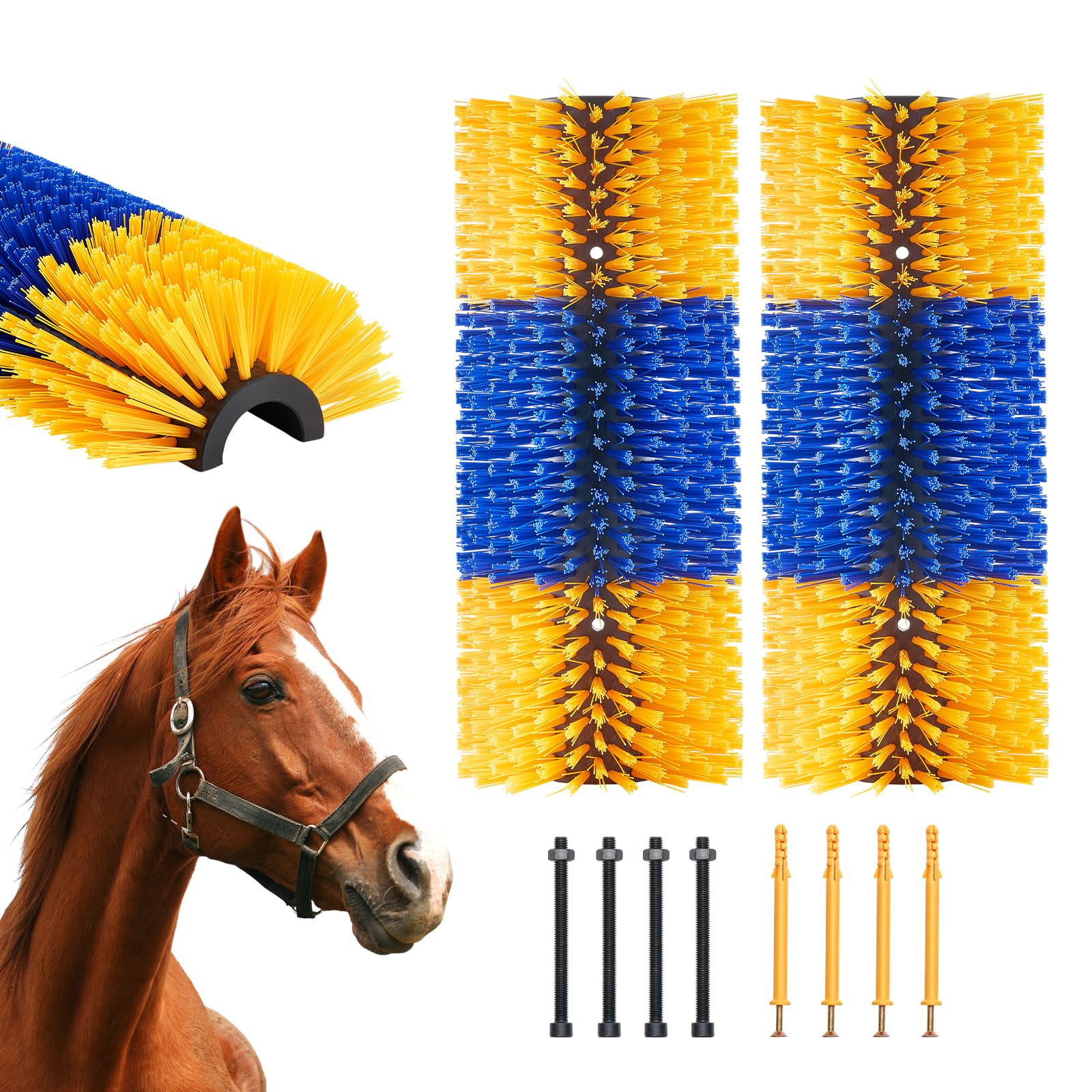VEVOR Kratzbürste, 2 Stück Pferdebürste mit 4 Schrauben, 43,5x19x10cm Viehbürste, zur Linderung von Juckreiz & zur Reinigung, Fellpflege, Scheuerbürste, Kratzbaumbürste für Pferde, Schweine & Rinder
