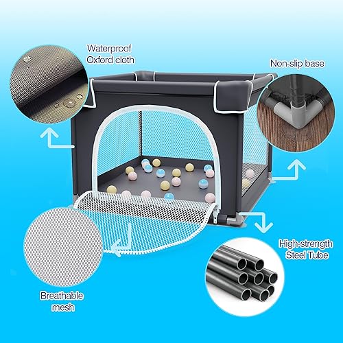 Miniatura 5 de Grobeybees Corralito para bebés y niños pequeños, corralito pequeño para bebés, 36 x 36 pulgadas, corralito de juegos para interiores y exteriores,
