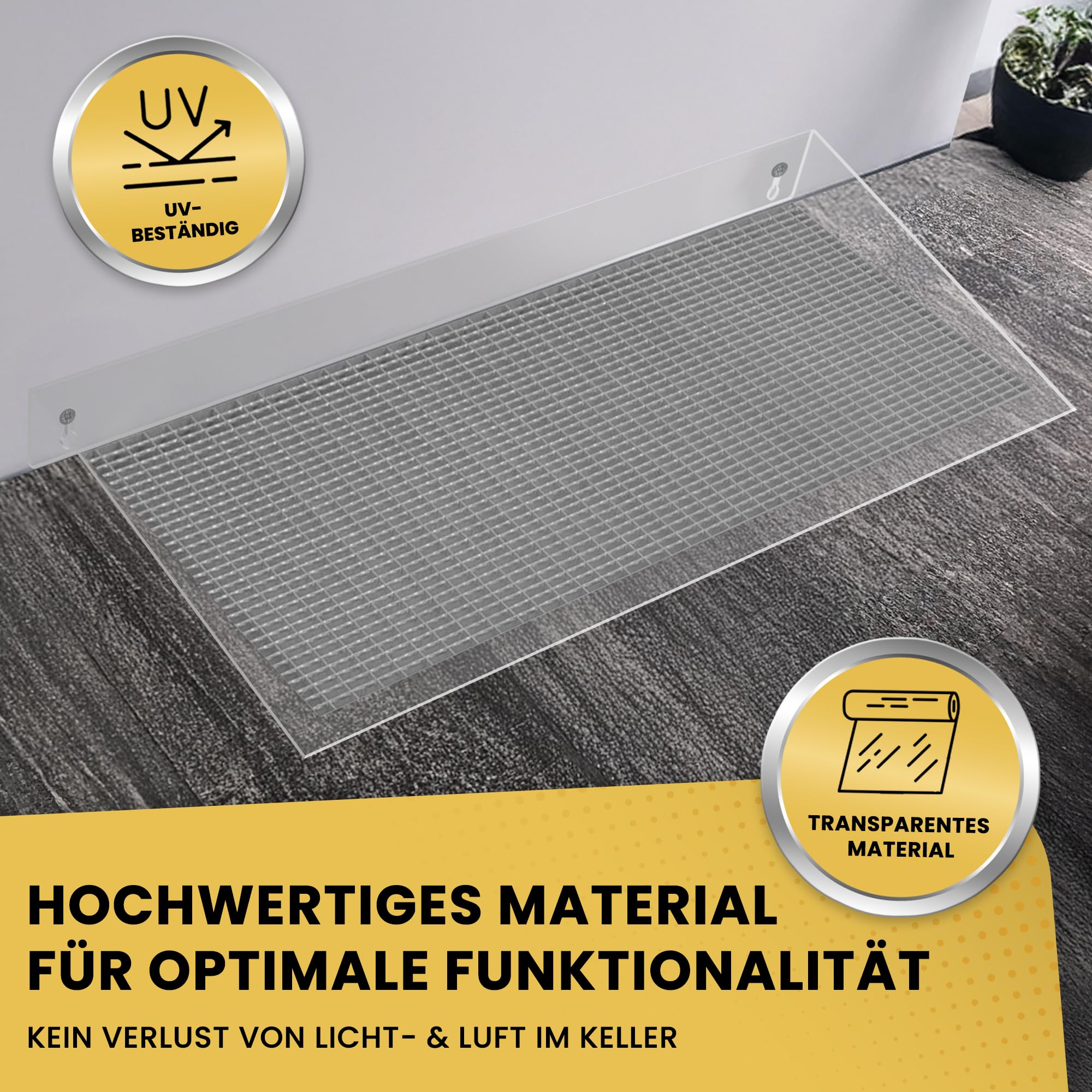 Regenschutz für Lichtschacht aus Plexiglas - Schutz vor Regen, Laub, Schmutz & Schnee - Lichtschachtabdeckung für Kellerschacht - transparente Abdeckung (110x50cm)