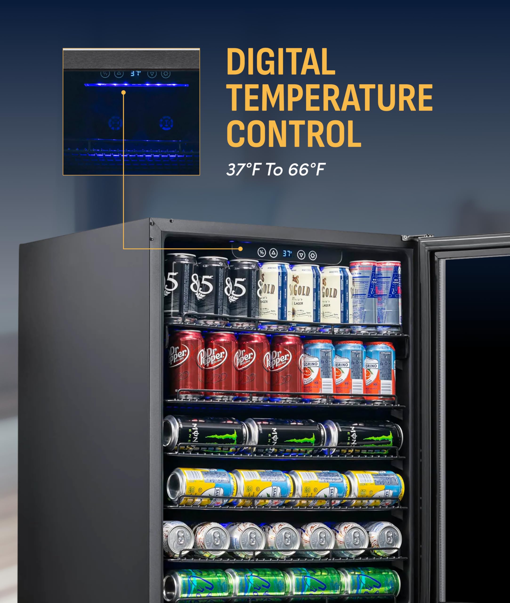 NewAir Beverage Refrigerator With Glass Door | 177 Can Mini Fridge For Bedroom, Dorm, Office, Or Gaming Setup | Soda, Beer, And Wine Cooler | Black Stainless Steel on Fridge.com - View 5