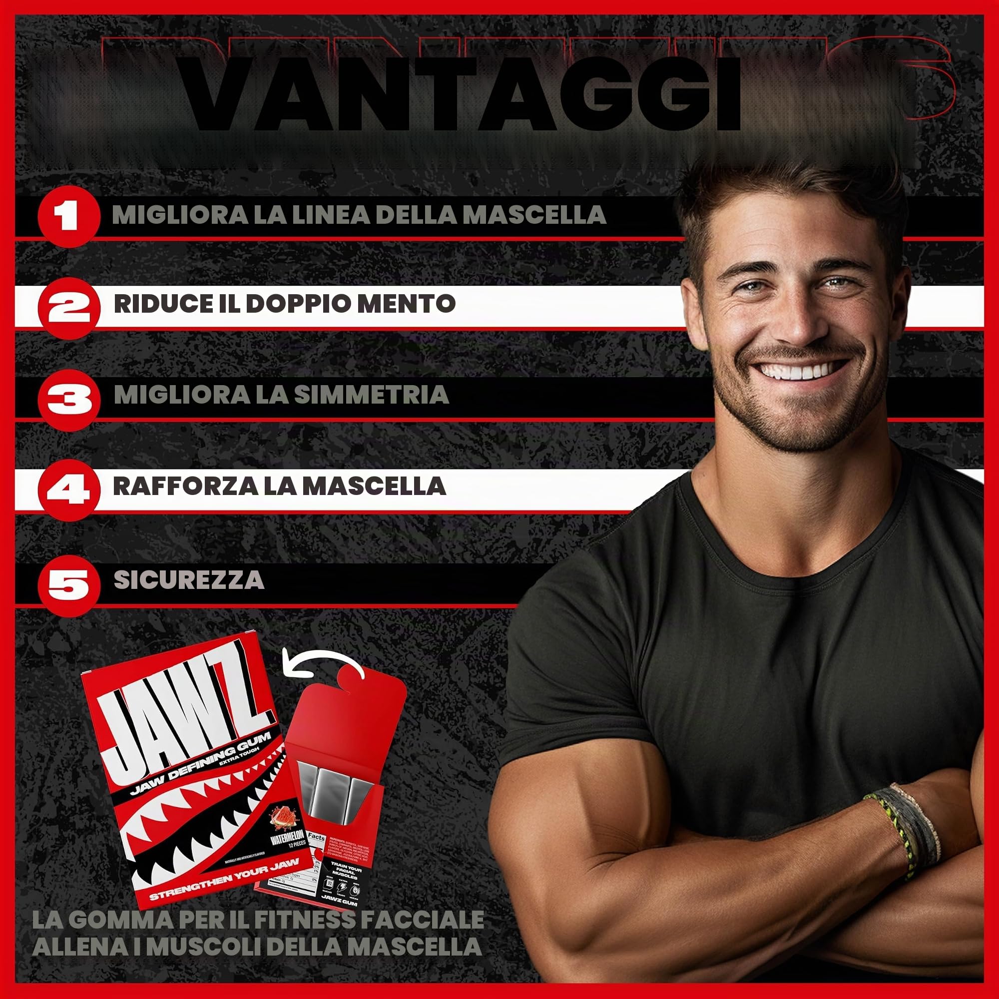 Jawline Chewing Gum (fornitura per 4 mesi) Anguria - Definisci la tua linea della mascella, snellisci e tonifica il tuo viso - Esercitatore facciale per uomini e donne - Gomma dura senza zucchero (10
