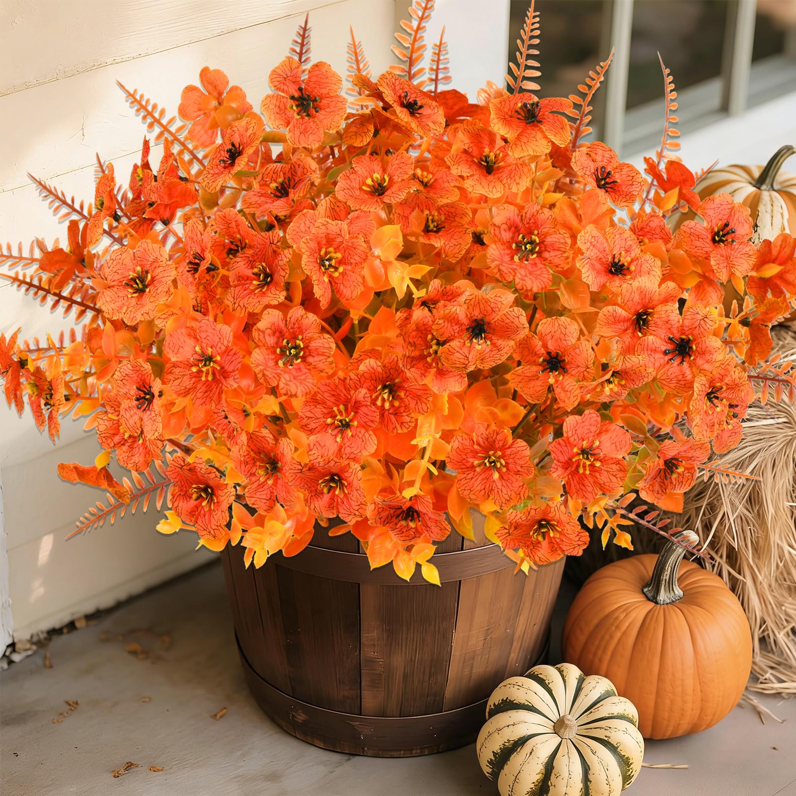 KUANINUNAR 12 Bundles Artificial Flowers for Outdoors Fake Flowers UV Resistant Silk Daisy Eucalyptus Faux Plastic Plants for Spring Summer Garden Porch Window Table Vase Decor (Boston Fern)