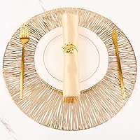 Vista 1 de Evevda Placemats for Dining Table Set of 6 Round Hollow Out Table Mats Pressed Metallic Vinyl Plastic Place Mats Table Decoration for Holiday Gold1