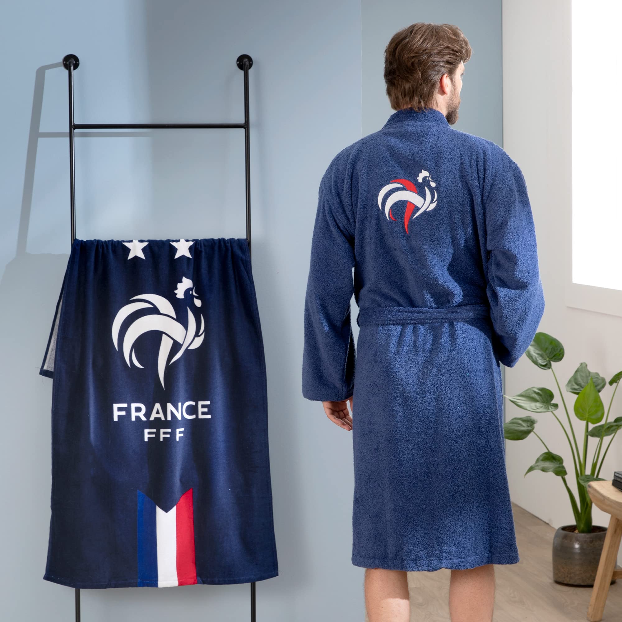FFF Champions Peignoir adulte | Bouclette 100% Coton | OEKO-TEX | Bleu