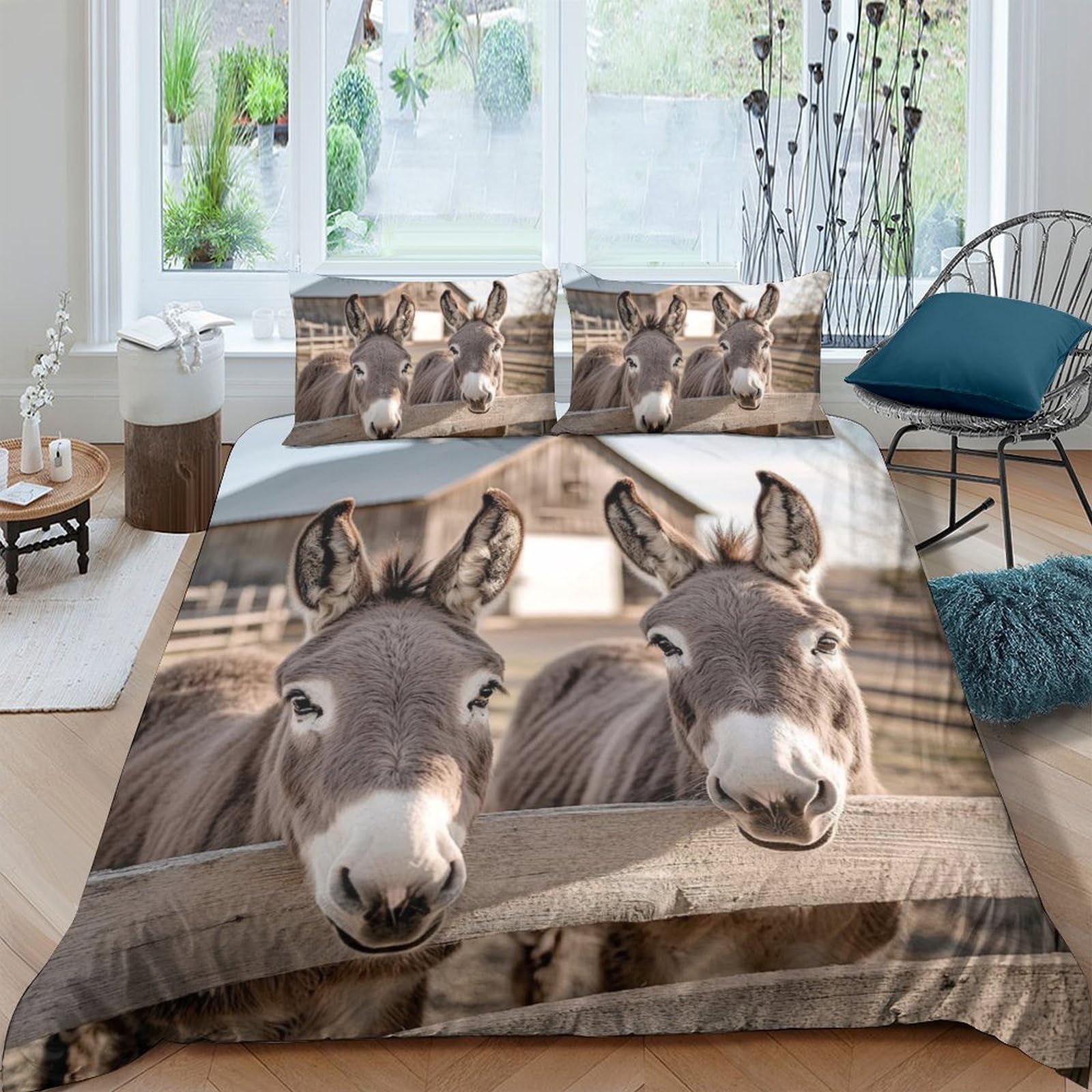 Ctjqhvkz Style-8 3D Printed Donkey Farm Fitted Sheet Microfiber Soft Breathable Country Animal Mattress Cover Bedroom Decor Single（135X200cm）