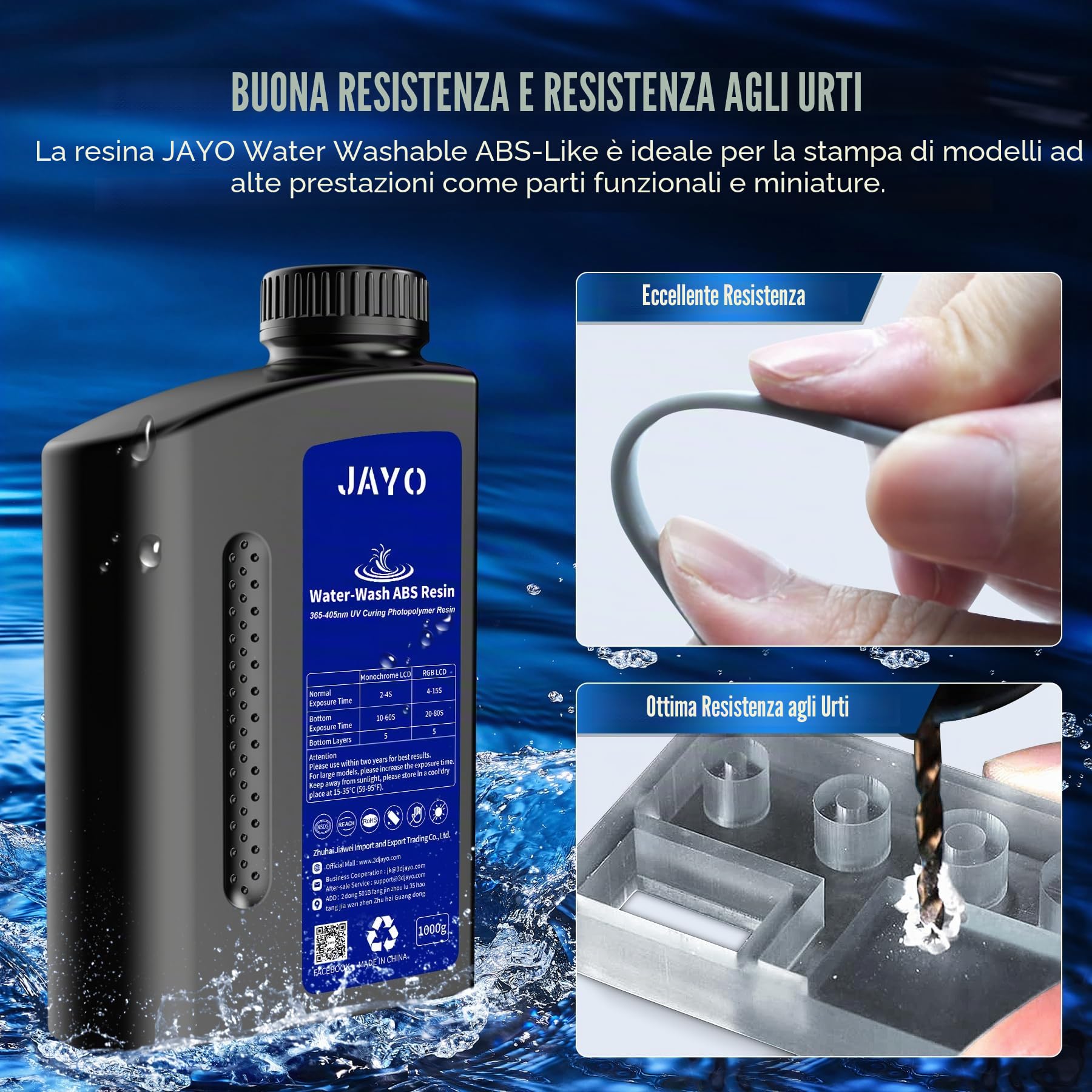 JAYO Resina Lavabile in Acqua ABS-Like 3KG, Resina per Stampante 3D 405nm UV Standard Resina Fotopolimerica Rapida per Stampante 3D LCD/DLP/SLA, Alta Precisione, Non Fragile, Basso Odore, Grigio Scuro