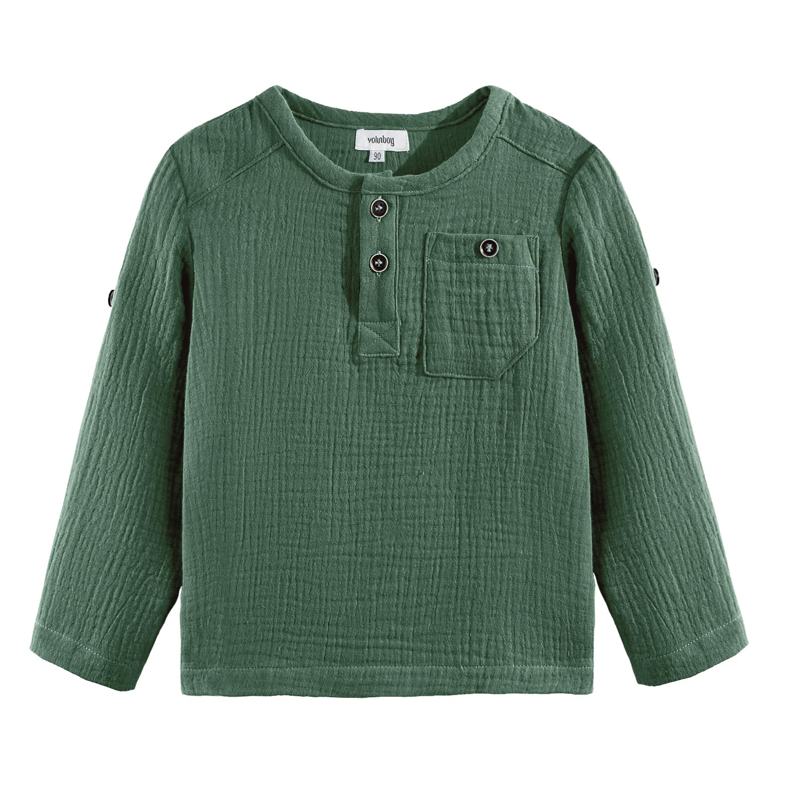 Volunboy Toddler Boys Henley Long Sleeve Cotton Linen Shirt Solid Short Beach Casual Button Tees Tops