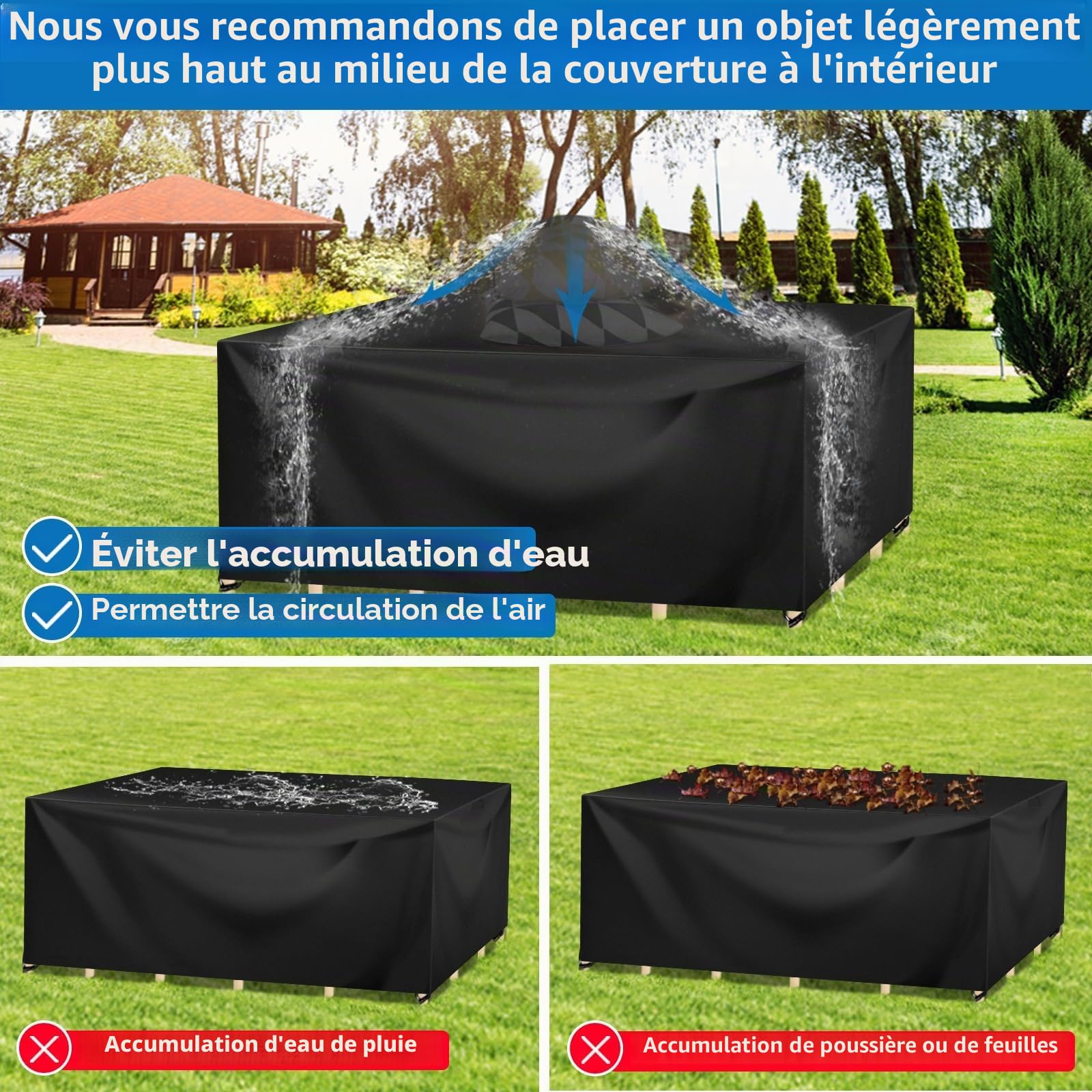 Wanocean Housses de Meubles de Jardin, Housse Salon de Jardin Bache de Protection Table Extérieur Imperméable 420D Oxford Anti-UV Résistance au Vent Carré 140x140x90cm