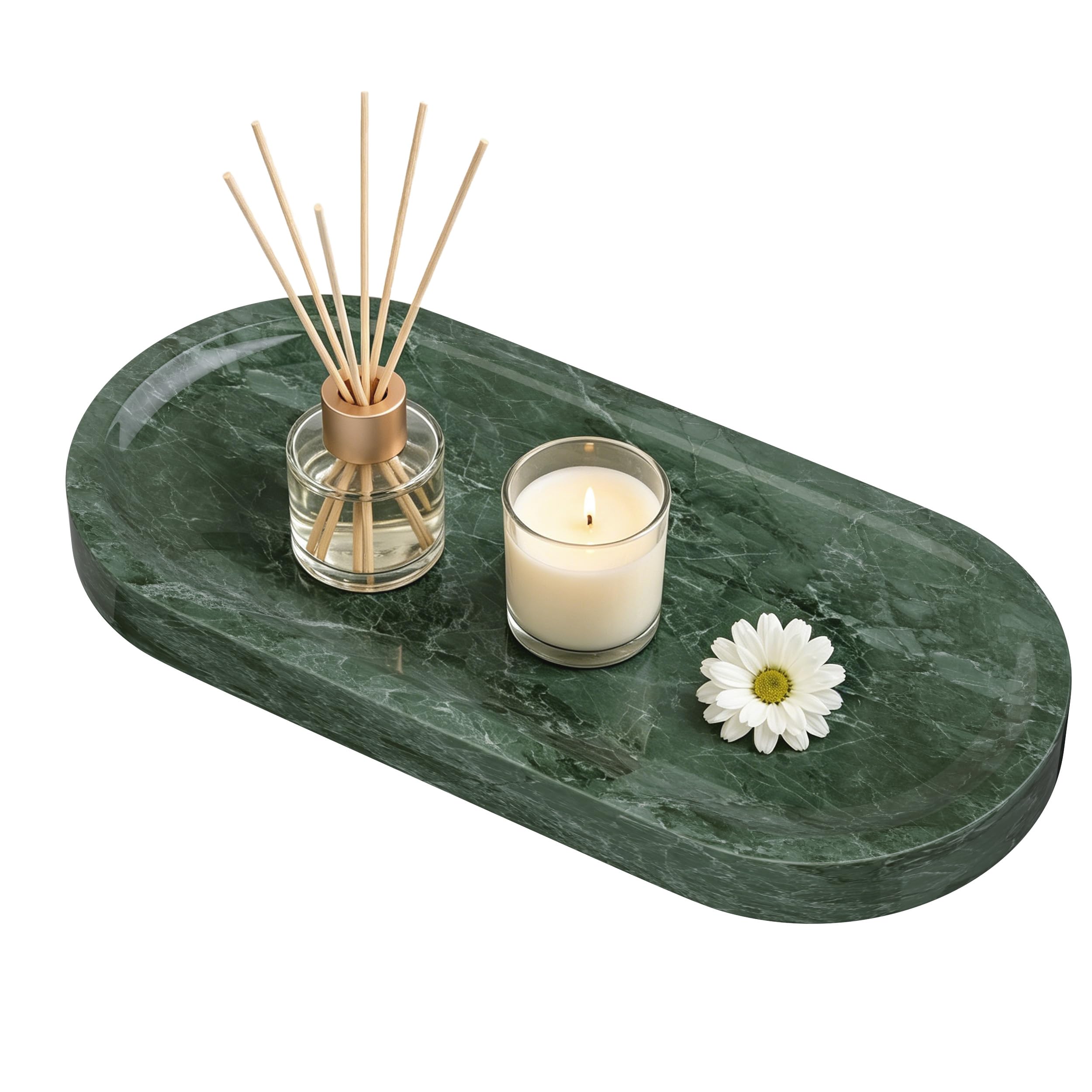 Bandejas para Cosméticos de Mármol Natural,25x12x1.8cm,Verde | Bandejas Decorativas con Almohadilla Antideslizante,Bandeja Organizadora para tocador con Texturas únicas,para Perfumes,Jabón