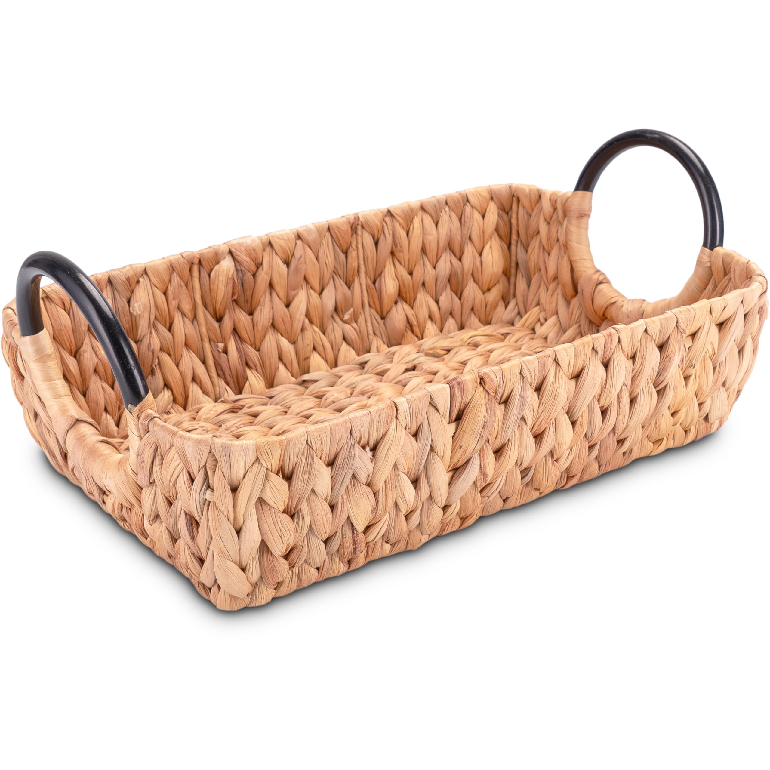 Acacia Houten Dienblad Met Goudkleurige Handgrepen - Luxe Serveertray 30 X 40 Cm Rechthoekig