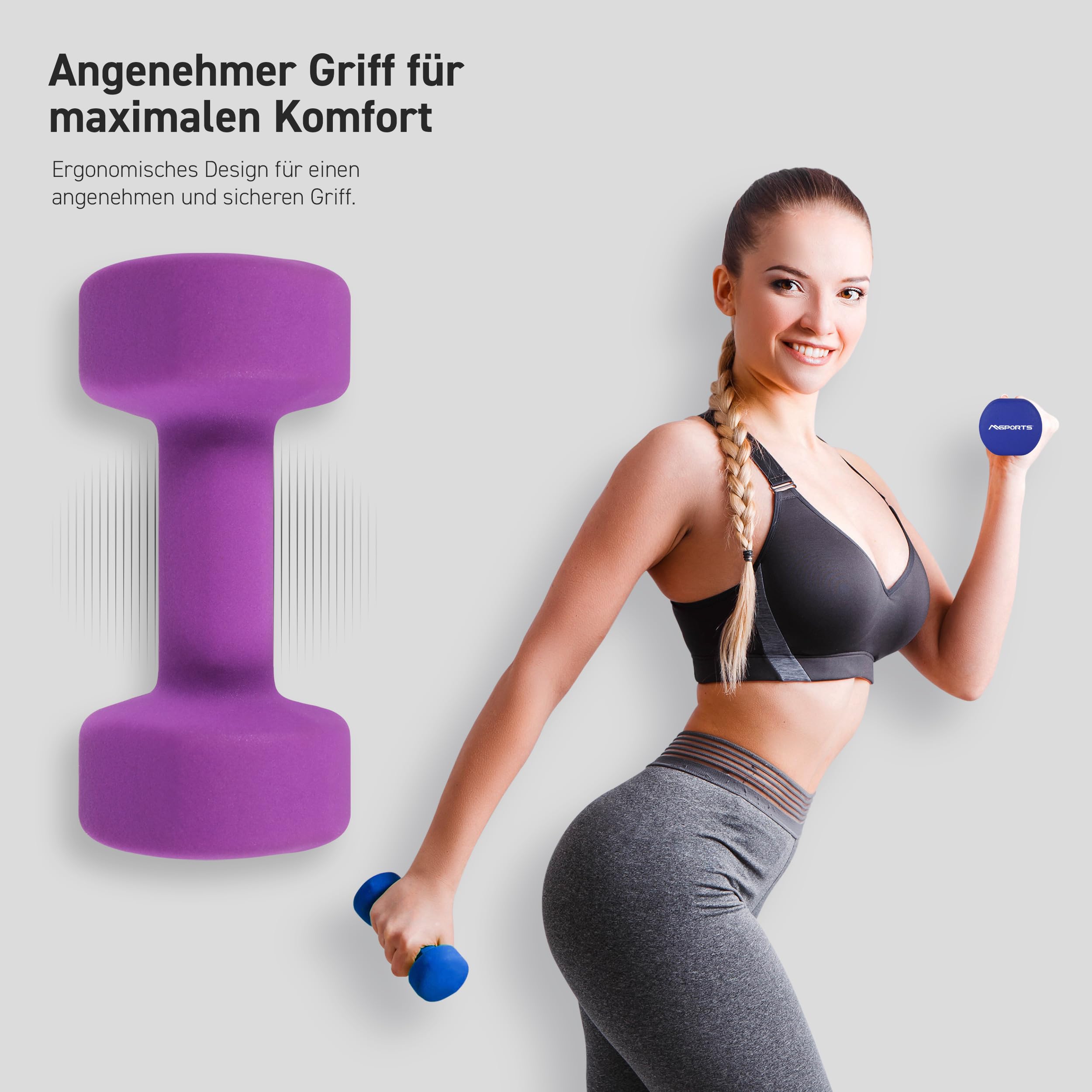 Msports zestaw hantli neoprenowych do wyboru, 0,5 – 5 kg, w zestawie plakat z ćwiczeniami | Krótkie hantle