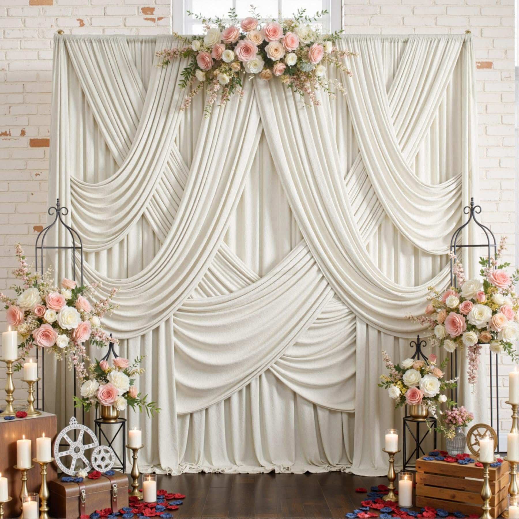 Photo 1 of 10ftx12ft Beige Backdrop Curtains for Parties, Wrinkle Free Polyester Beige Photo Backdrop Drapes 2 Panels 12 ft Long Back Drop Cloth for Wedding Birthday Photography Background