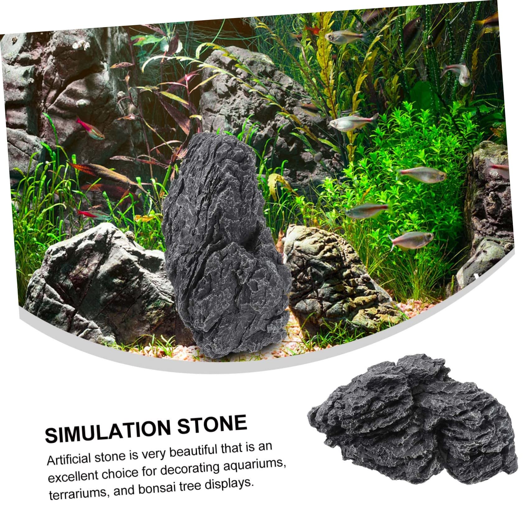 Pietre Decorative per Acquario in Resina Nero Effetto Naturale e Aspetto Realistico, per Decorazioni di Bonsai e Habitat per Animali Acquatici Stile Casuale