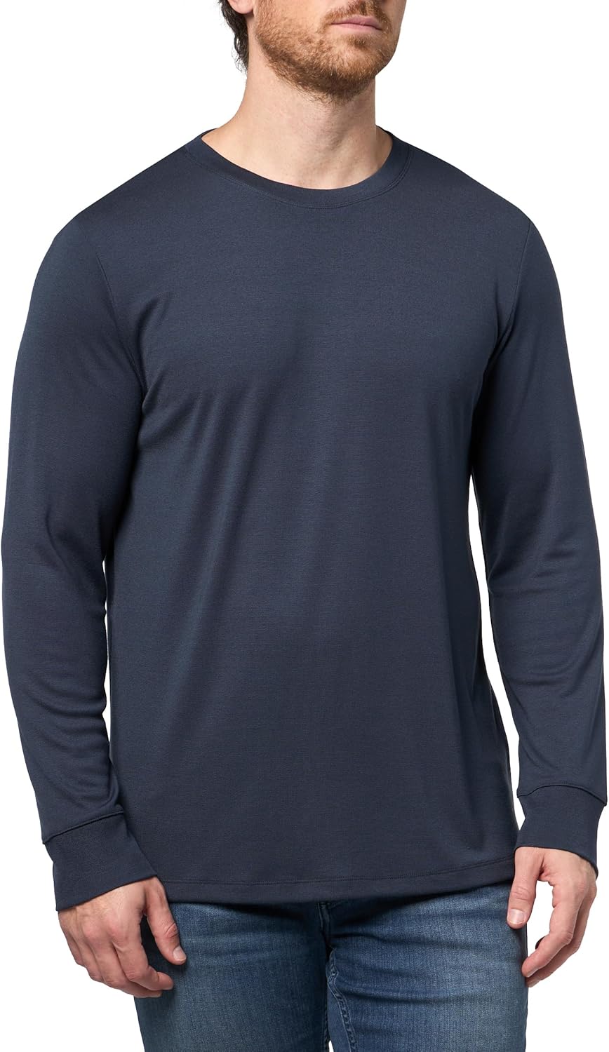 Theory Men's Man Essential Tee Long Sleeve in Anemone Milano, Baltic