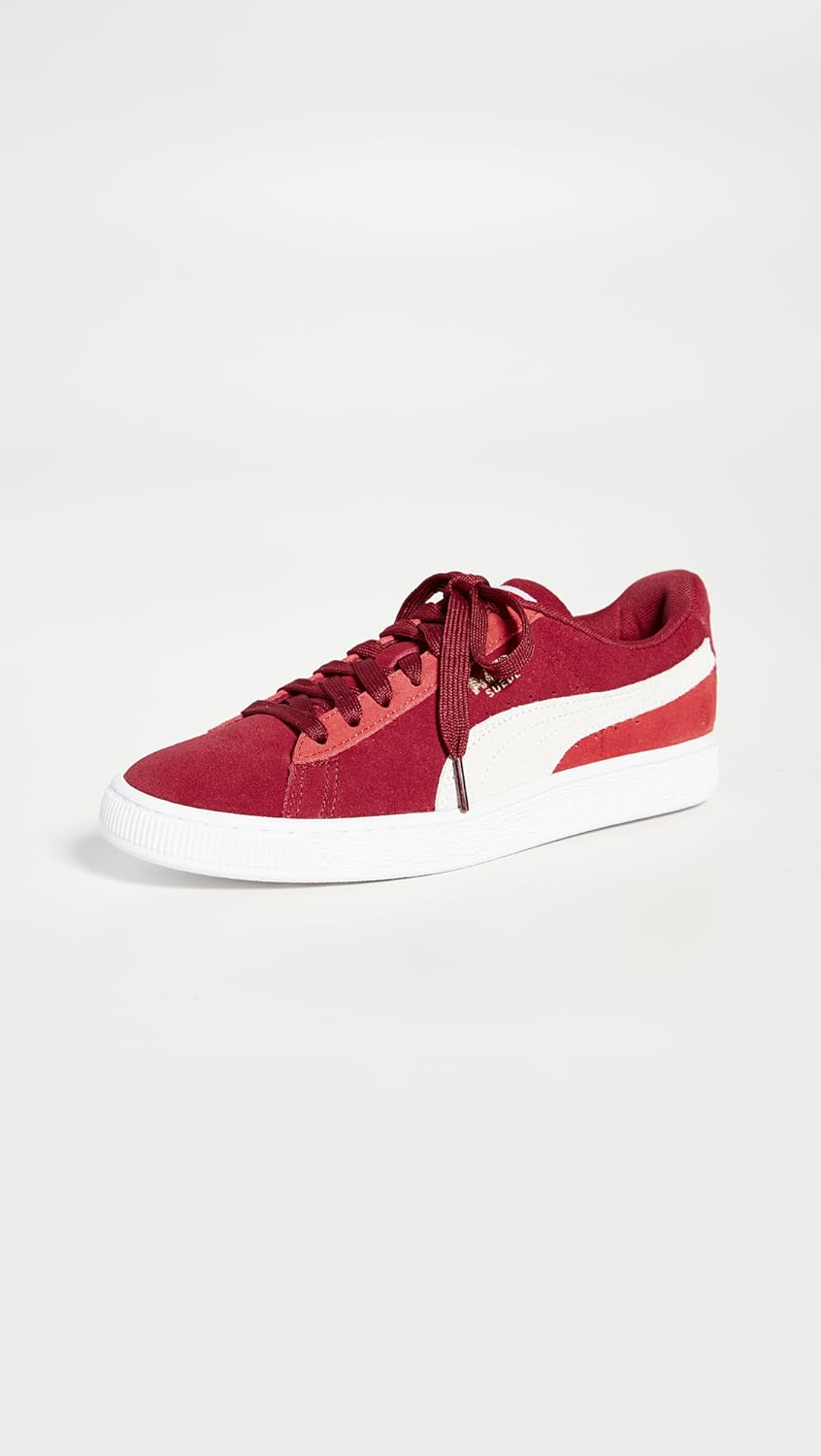 PUMA unisex adult Suede Classic Sneaker, Rhubarb-puma White-high Risk Red, 4.5 US