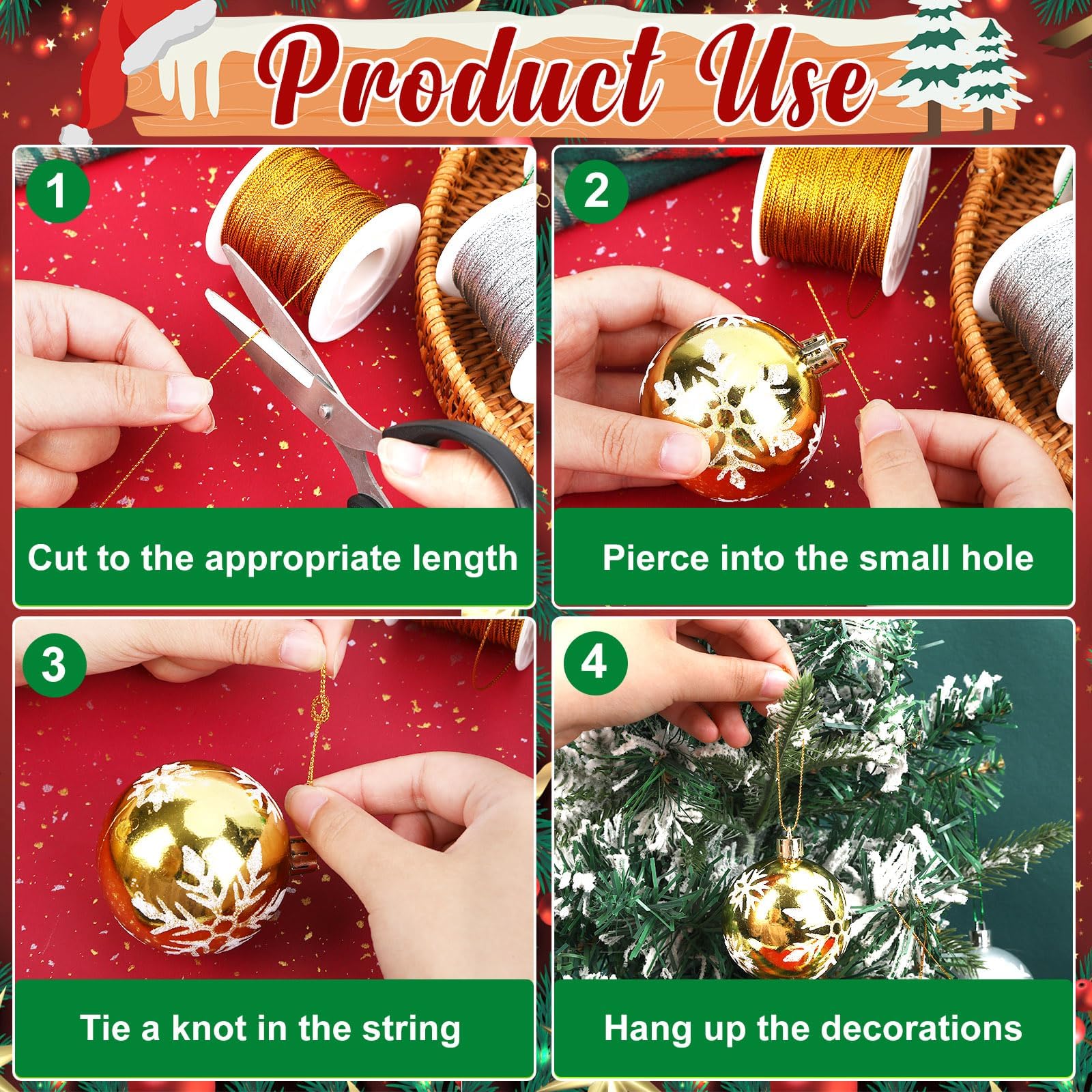JUNEBRUSHS 218 Yards Christmas Metallic Ornament String - Image 4