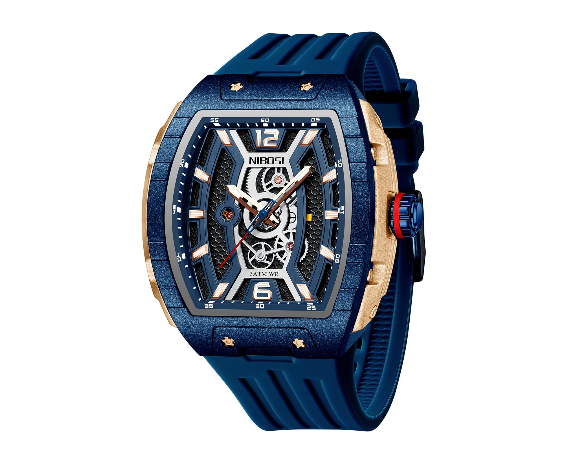 NIBOSI Wristwatch for Men Fashion Big Dial Watch Waterproof Sport Analog Quartz Business Mens Watches Silicon Strap Dress Watch A07 Rose Blue