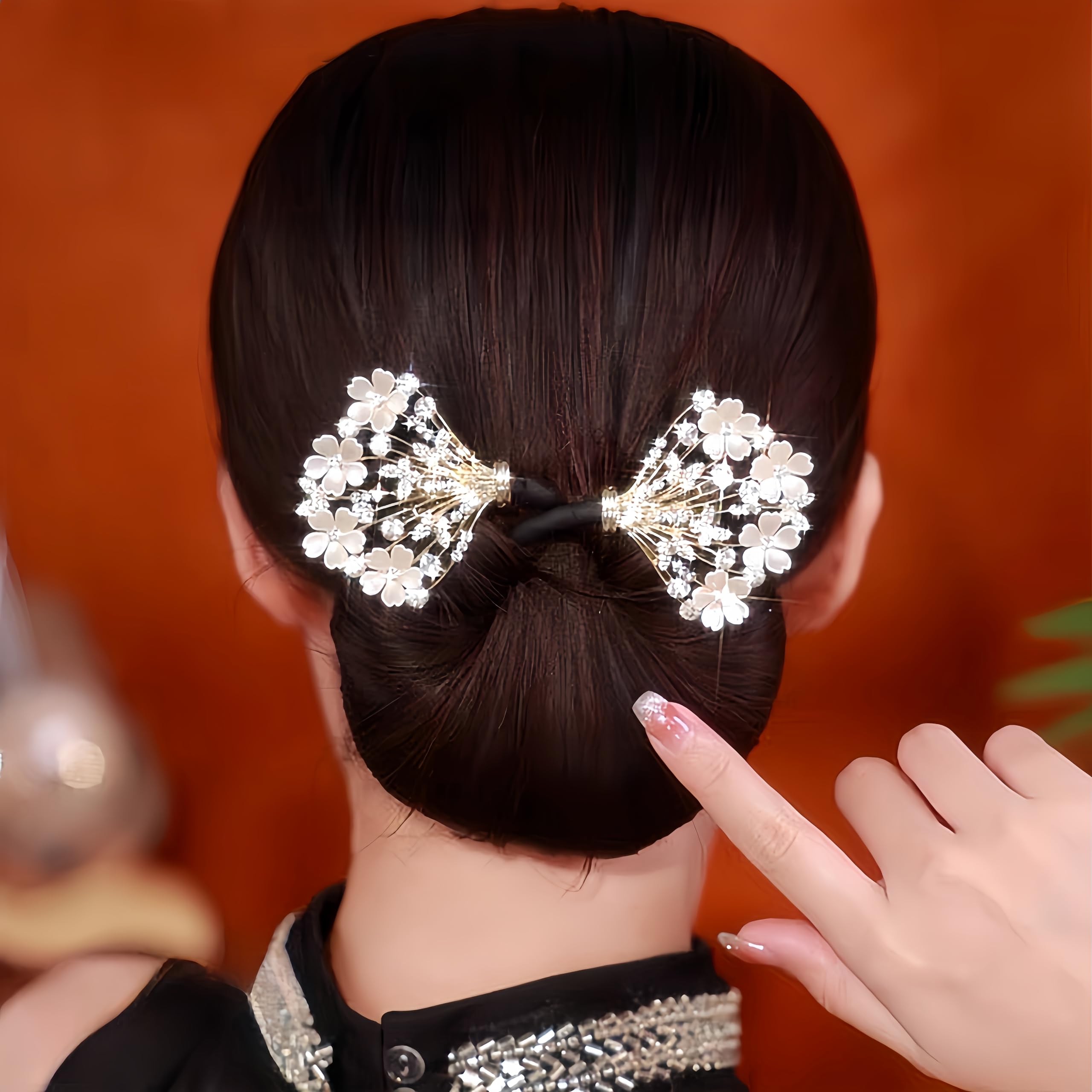 MAKABEE Rhinestone Flower Hair Clip,Lazy Hair Curler Deft Bun Maker,French 2pcs Twist Bun Hairstyle Shaper,Elegant Lazy Hair Curler Bun Clips Deft Twister
