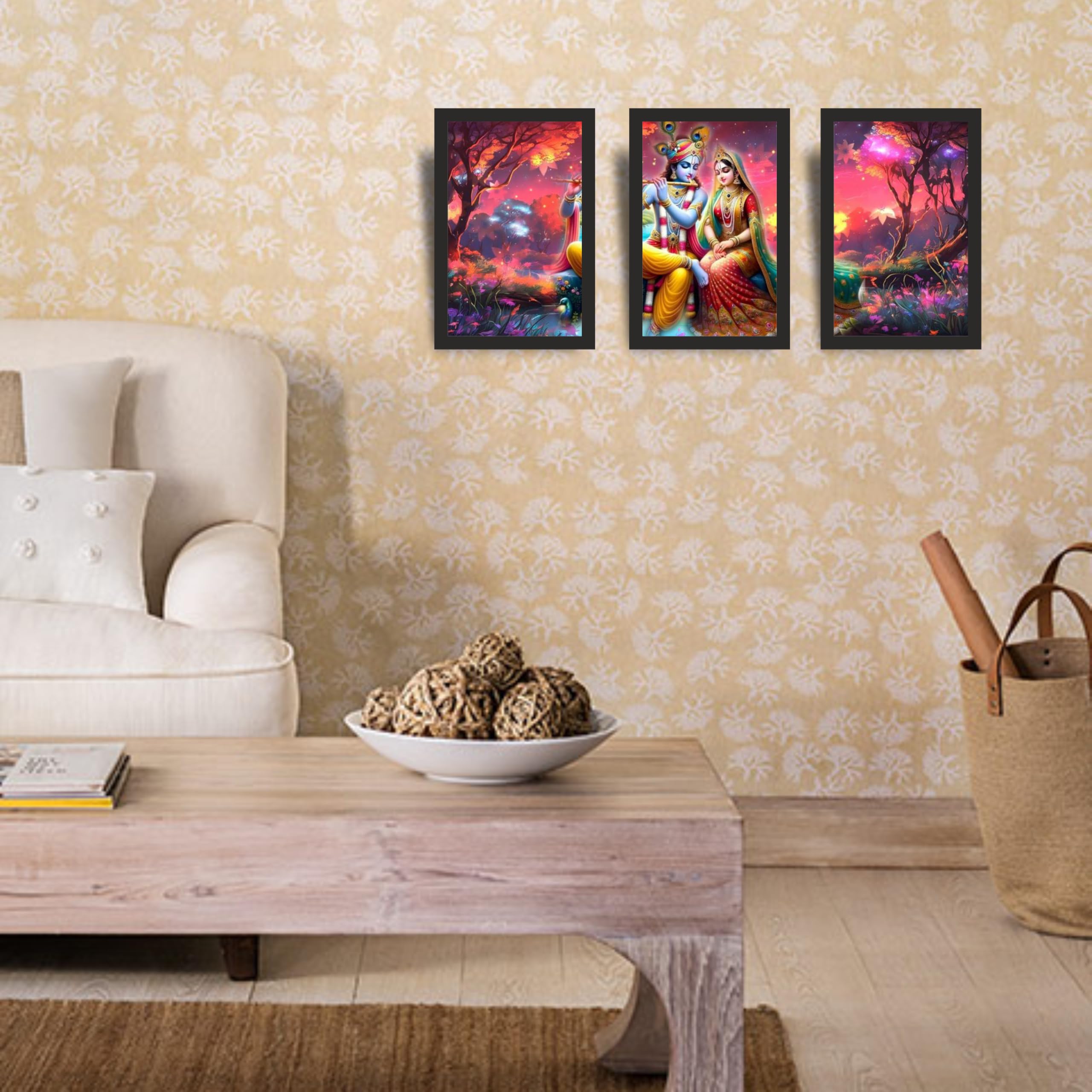 Radha Krishna Fantasy Garden Wall Art Set of 3