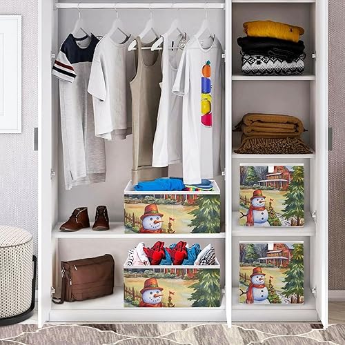 Miniatura 6 de Emelivor Christmas Snowman Farmhouse Cube Storage Bin Fabric Storage Cubes Foldable Storage Box Large Closet Organizers Baskets Containers for