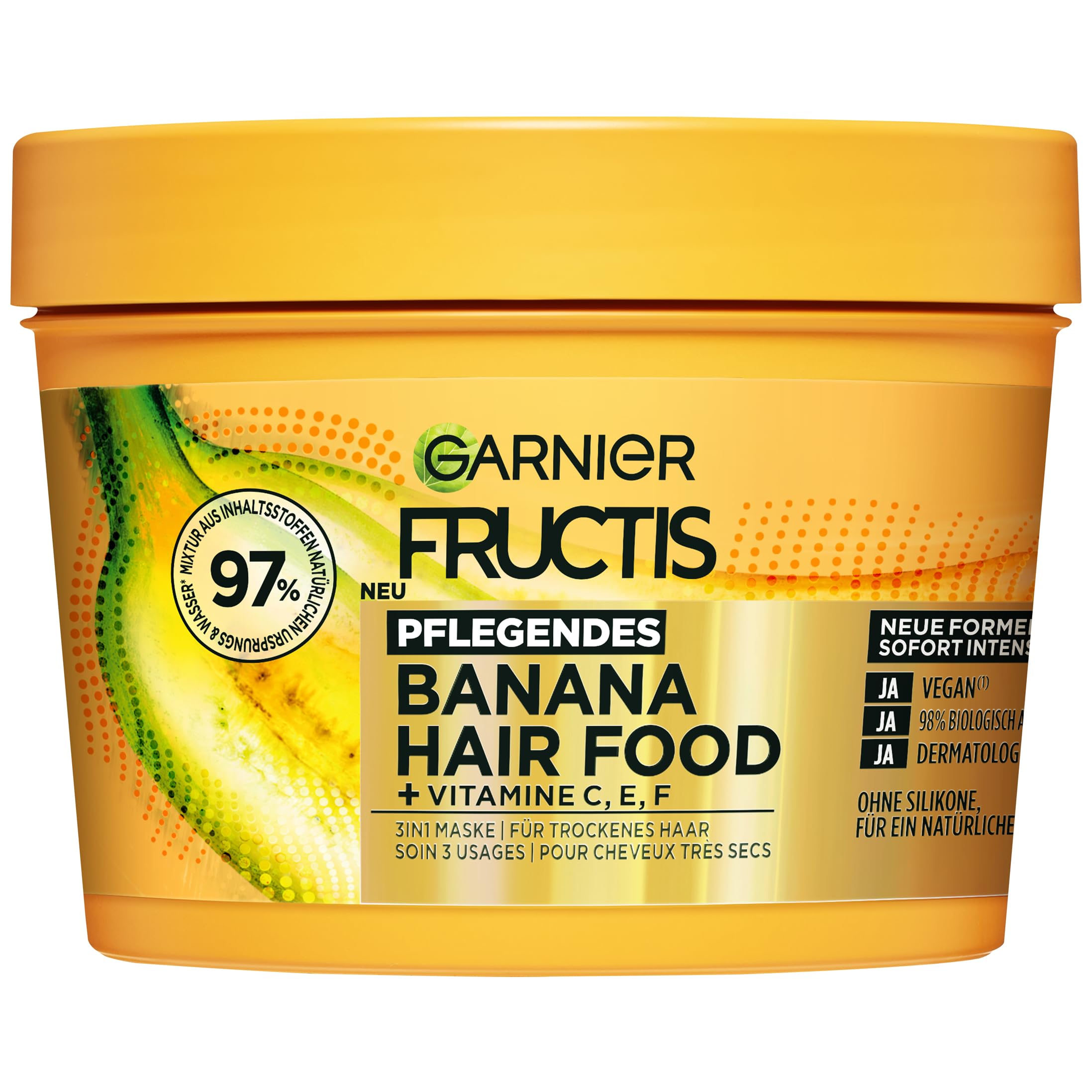Garnier Fructis Banana Haarmaske 3in1 – Pflegende Leave-In Haarmaske, 400 ml