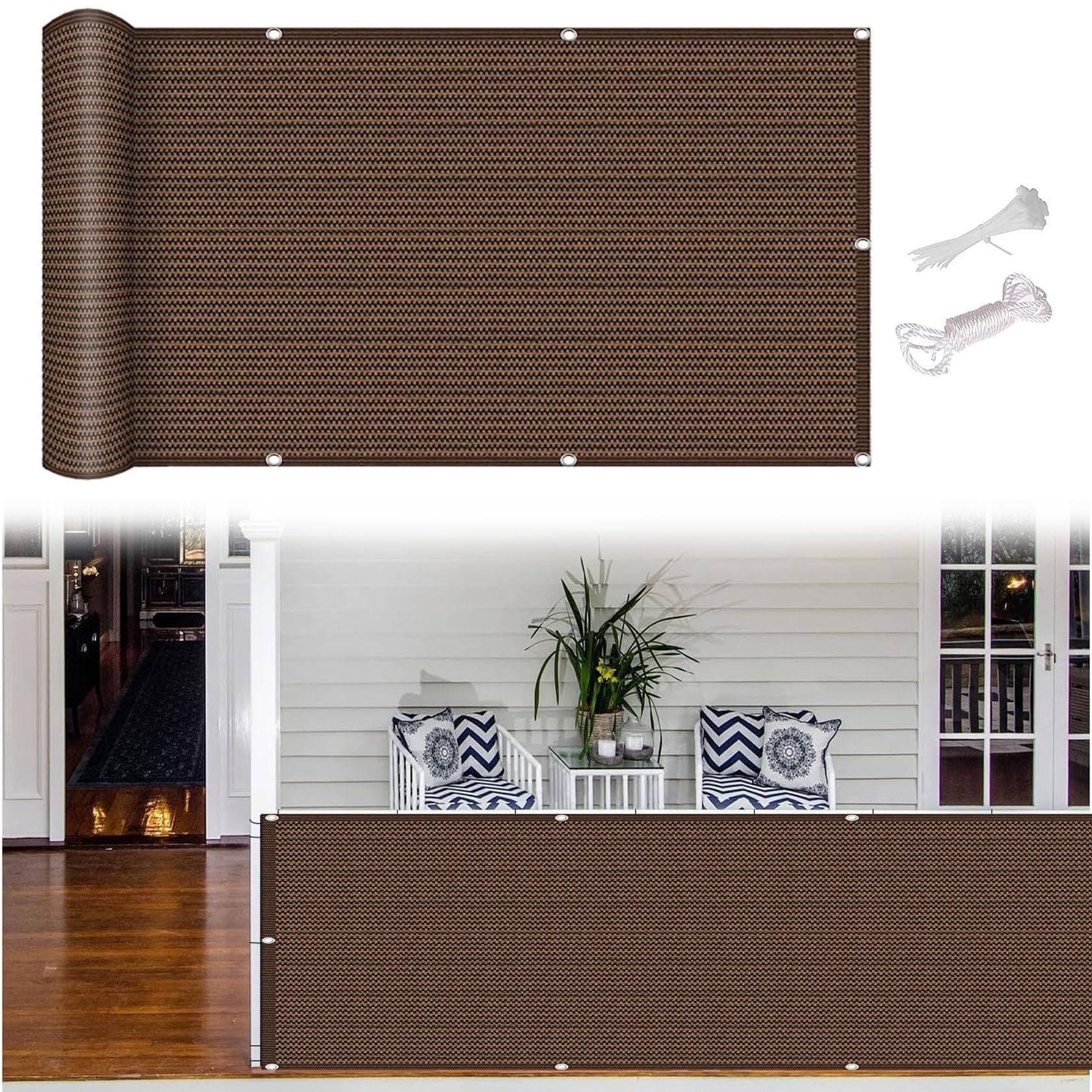 Brise-Vue Balcon 40x460cm HDPE - Protection Intimité Et UV - Renforcé Œillets - Marron