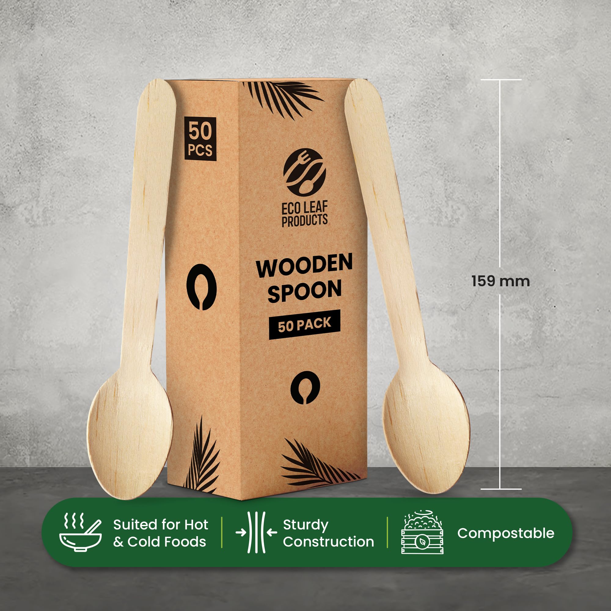 Eco Leaf - Set di 1000 cucchiai in legno usa e getta, 16 cm, biodegradabili e compostabili, ecologici, per matrimoni, picnic, feste, campeggio e catering, robusti cucchiai in legno di betulla e bambù