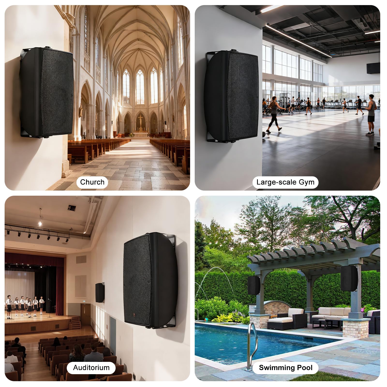 STUDIOFINIX 8-Zoll 600W Outdoor-Bluetooth-Lautsprecher, wasserdicht/kabelgebunden, wandmontierbar für Terrassen, Häuser, Poolbereiche, Decks, Hinterhöfe (Paar, schwarz)