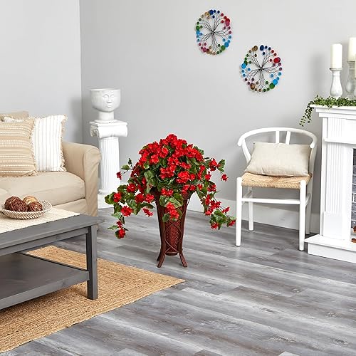 Miniatura 2 de Nearly Natural Geranium - Maceta artificial de seda, color rojo