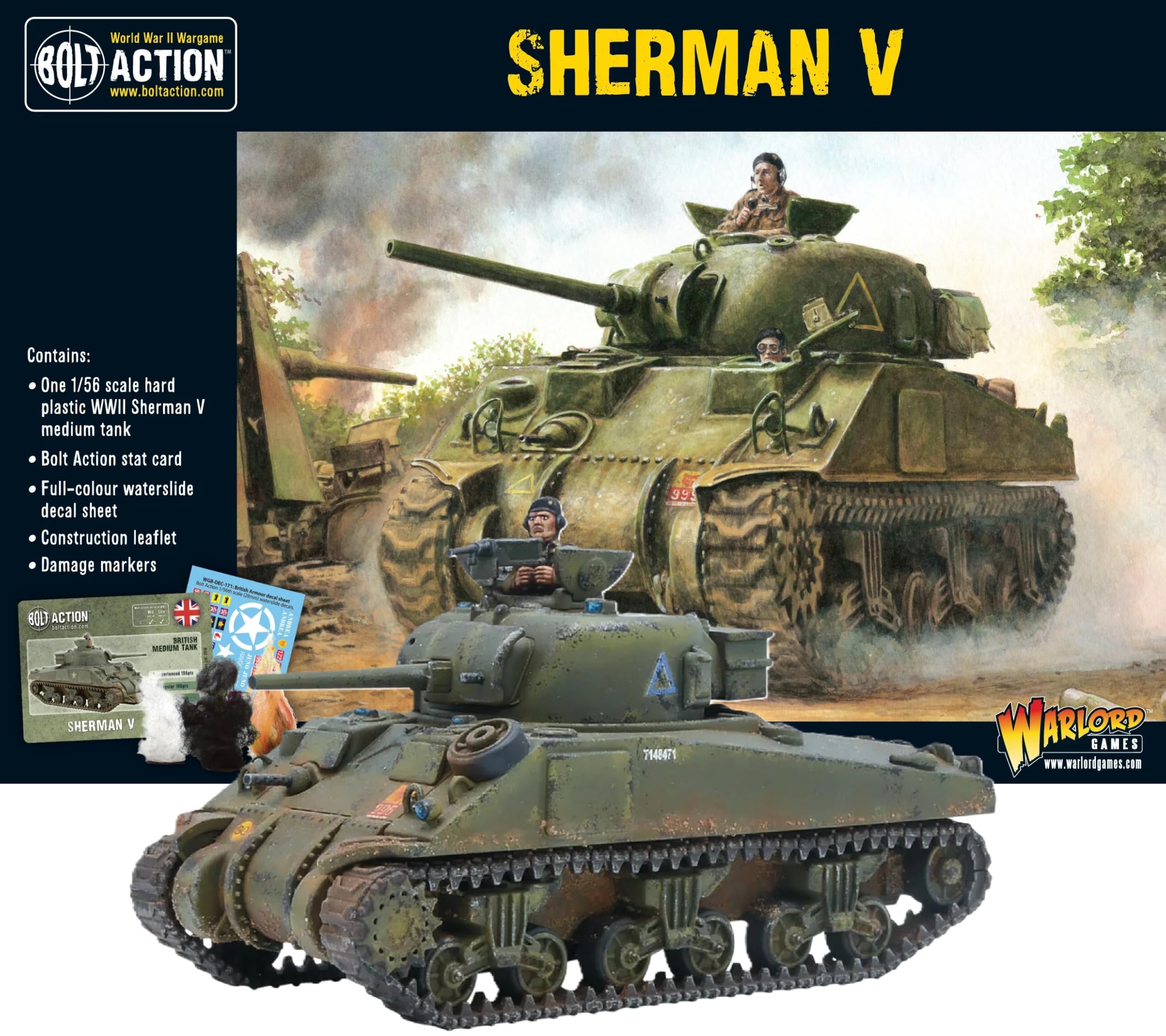 Warlord Bolt Action Sherman V Tank 1:56 Tabletop Miniatures - Plastic Paintable Miniature WWII Soldiers Set, Unpainted Table Top 28mm Military Minifigures for Adults - Gaming Figurines Pack
