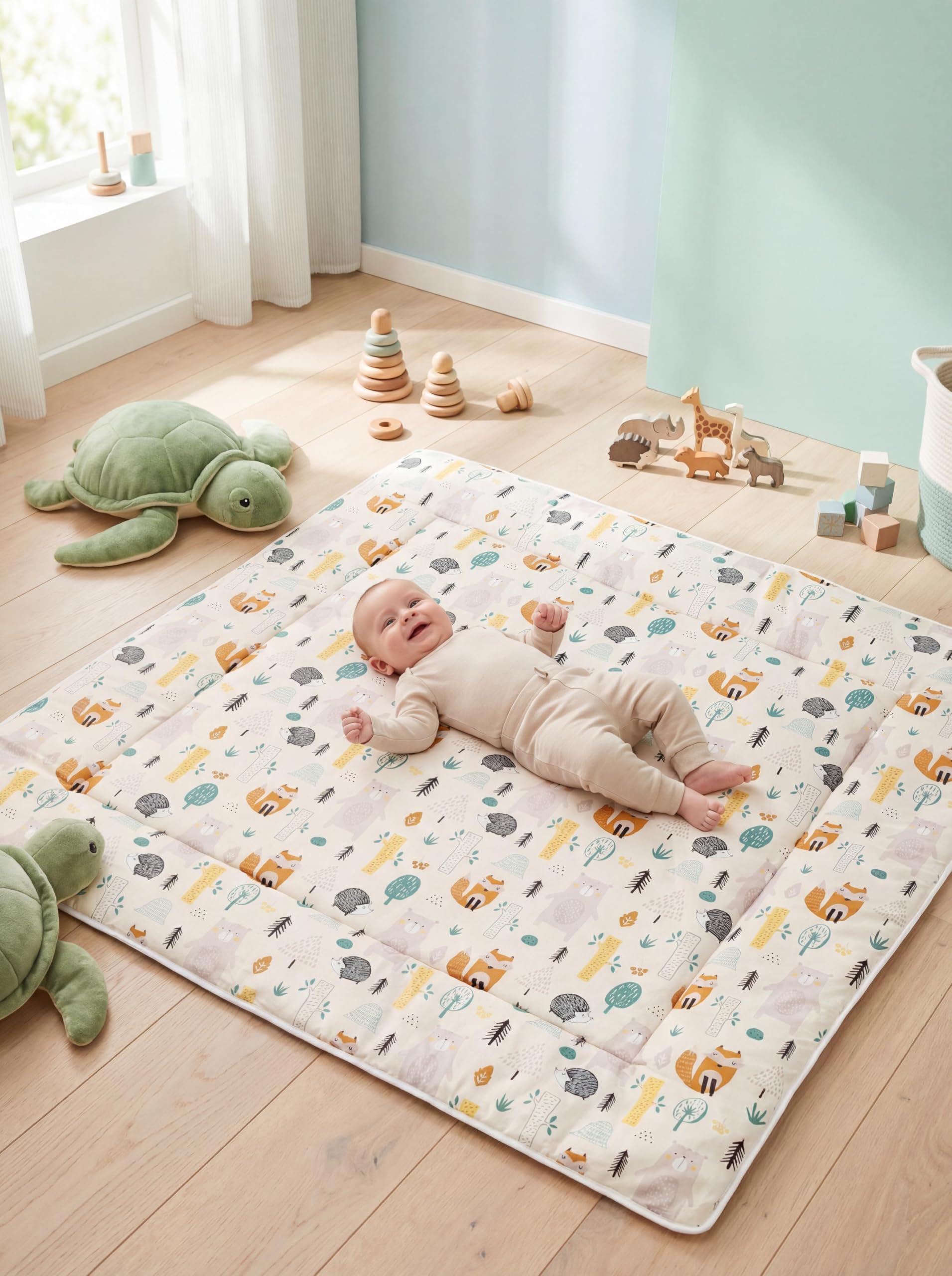 TupTam Tappeto Play Mat Per Bambini e Neonati Coperta 120 x 120 cm Gioco Imbottita XXL, Boschi/Beige - 3