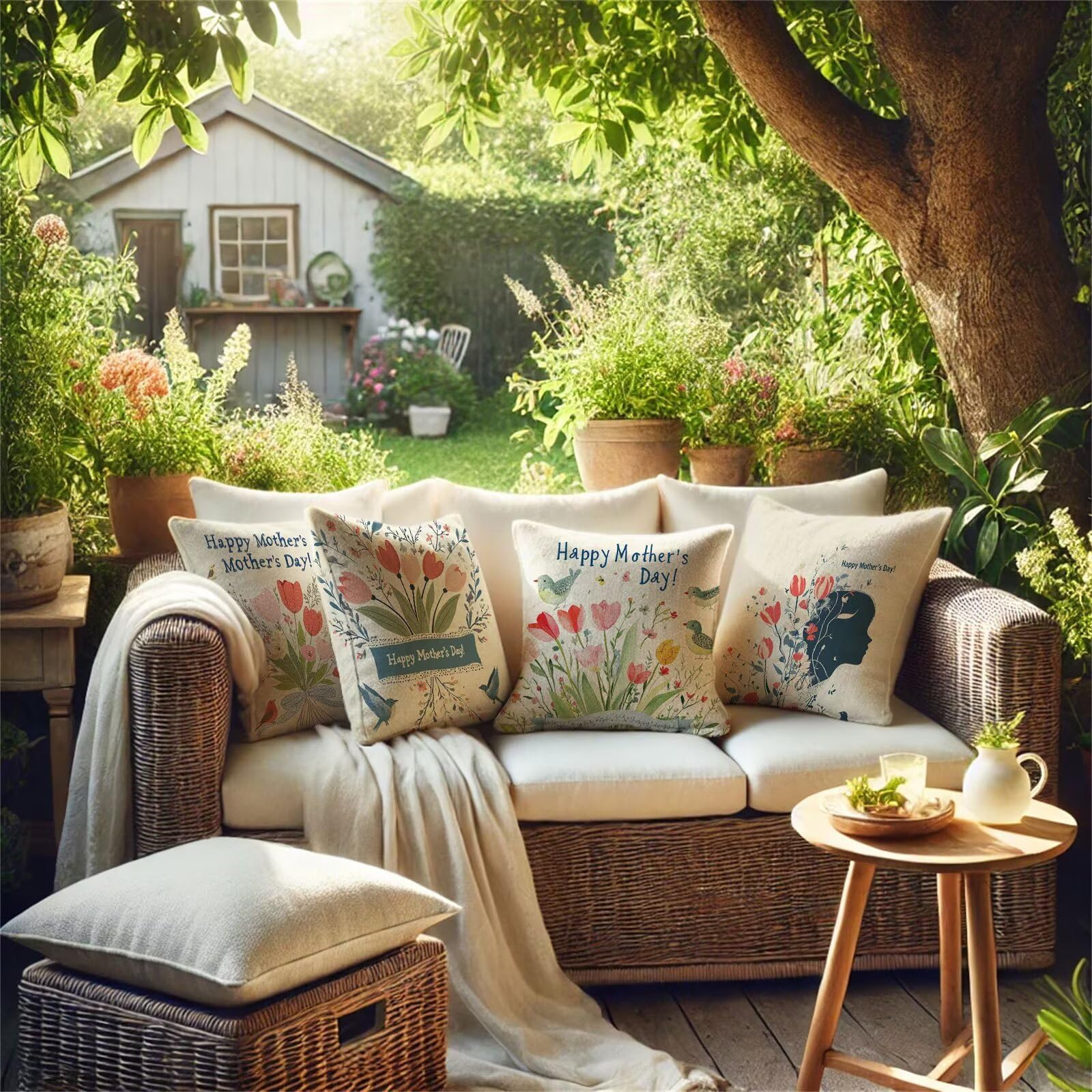 Festa della mamma Cuscini per Divano Esterno Giardino Tulipano Cuscini 70x70cm Grandi Copricuscini per Divani Impermeabili Linoi Cushion Covers per Interno/Esterno Balcone Estate Regalo,Set di 4 BZ-4
