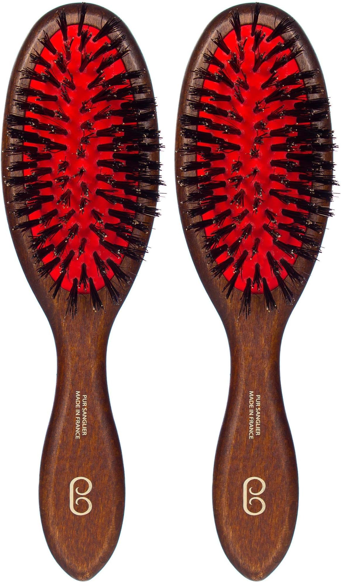 L'Artisan Brossier - Pneumatikkissen-Haarbürste aus Massivem Buchenholz - Traditionelle Bürste Großes Format, 100% Natürlich, Reine Wildschweinborsten - Französische Herstellung (M) (Packung mit 2)