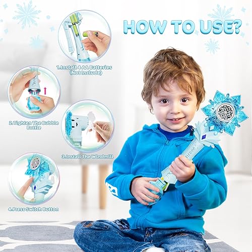 Miniatura 3 de VATOS Varitas de burbujas 2 paquetes para niños, máquina sopladora automática de burbujas, luz y música, varita de burbujas de copo de nieve con 2