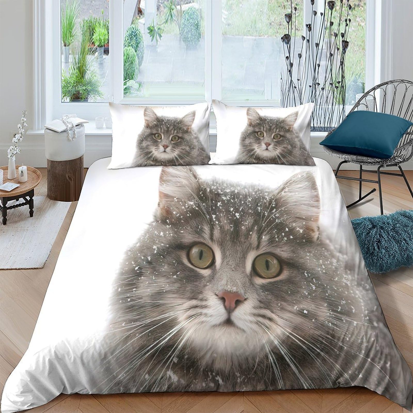 Ctjqhvkz Style-1 3D Printed Grey Tabby Cat Fitted Sheet Microfiber Soft Anti-Slip Bed Cover For Bedroom Guest Room Decor Easy Care Single（135X200cm）
