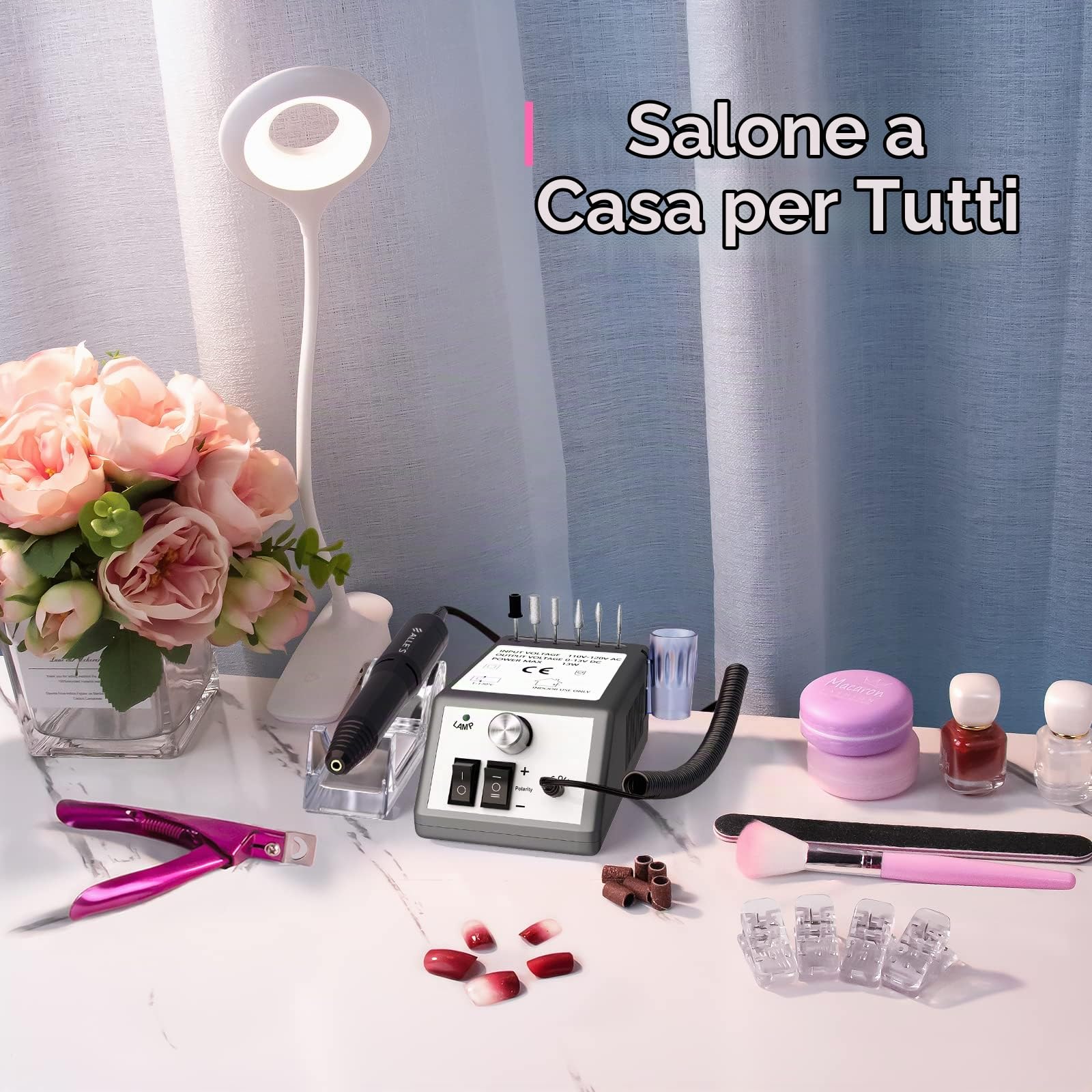 Fresa per Unghie Professionale, Lima per Unghie Elettrica 20000RPM, Efile Buffer Strumento per levigare unghie acriliche con set di punte per unghie e nastri abrasivi (grigio)