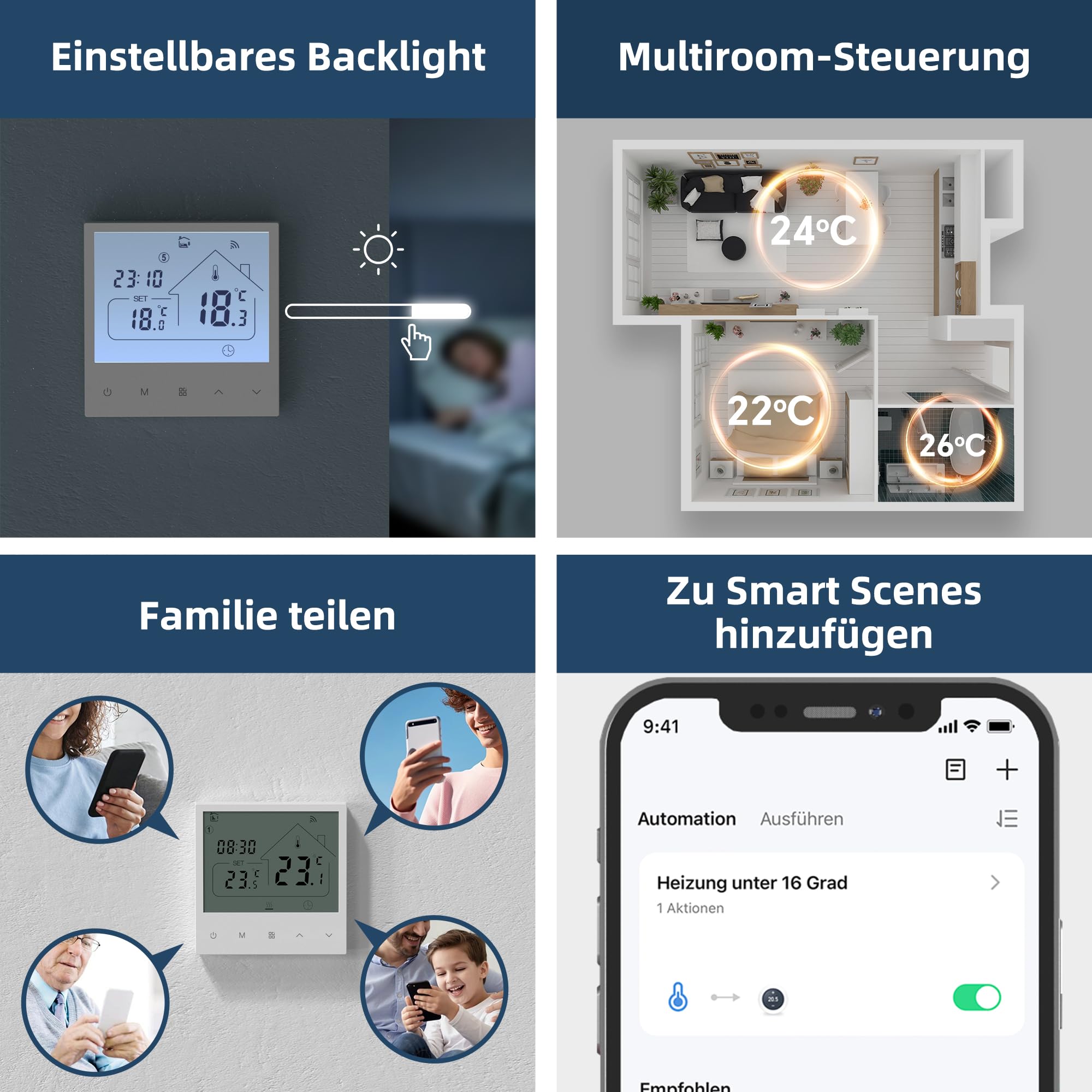 Beok Thermostat Fussbodenheizung Wasser, Raumthermostat Fußbodenheizung Smart WiFi Programmierbar Thermostate Heizung Digital Raumtemperaturregler Kompatibel mit Tuya App & Alexa, 230v 3A Weiß