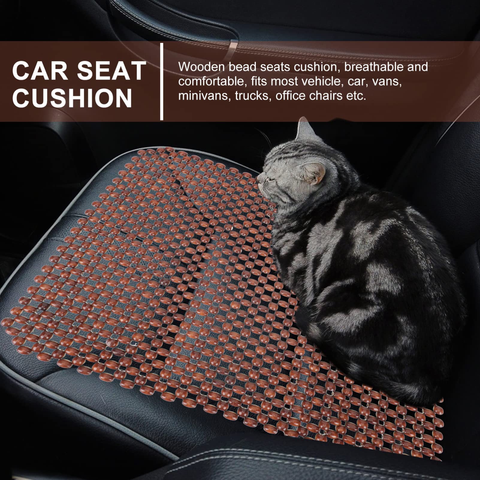 Mikikit Cuscino Seduta Auto in Legno Perline, Comodo e Resistente, per Vacanze Estive e Viaggi Lunghi, Coprisedile Traspirante per Sedili Auto