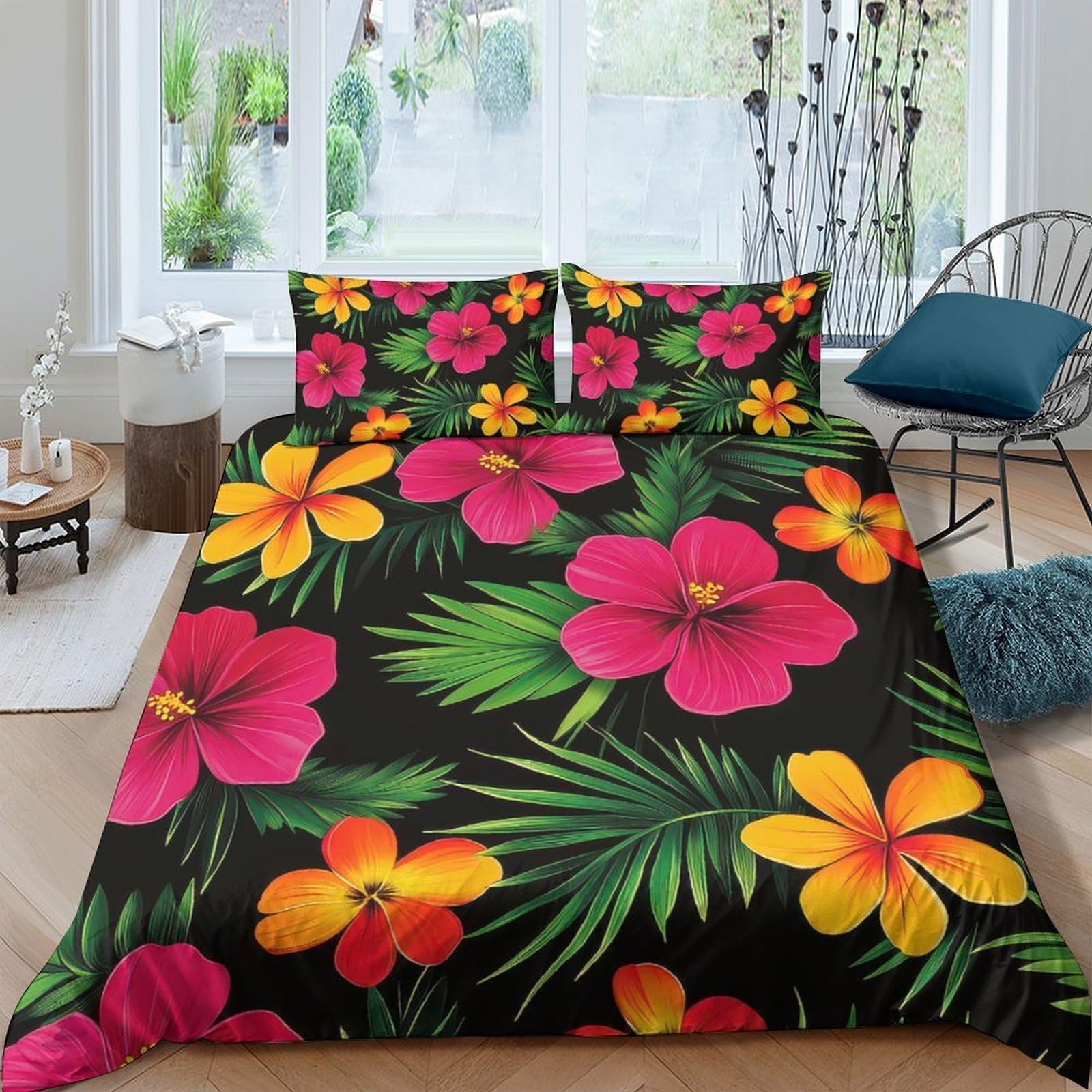 Ctjqhvkz Style-8 3D Printed Tropical Hibiscus Fitted Sheet Microfiber Soft Floral Mattress Cover For Bedroom Dorm Home Decor Gift Single（135X200cm）