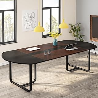 Tribesigns 6FT Oval Conference Table, 70.86" Curved Meeting Tables, Brown Blak Business Table,Two-Tone Finish Curved Meeting Tables for Office,Training Seminar Table for 4-6