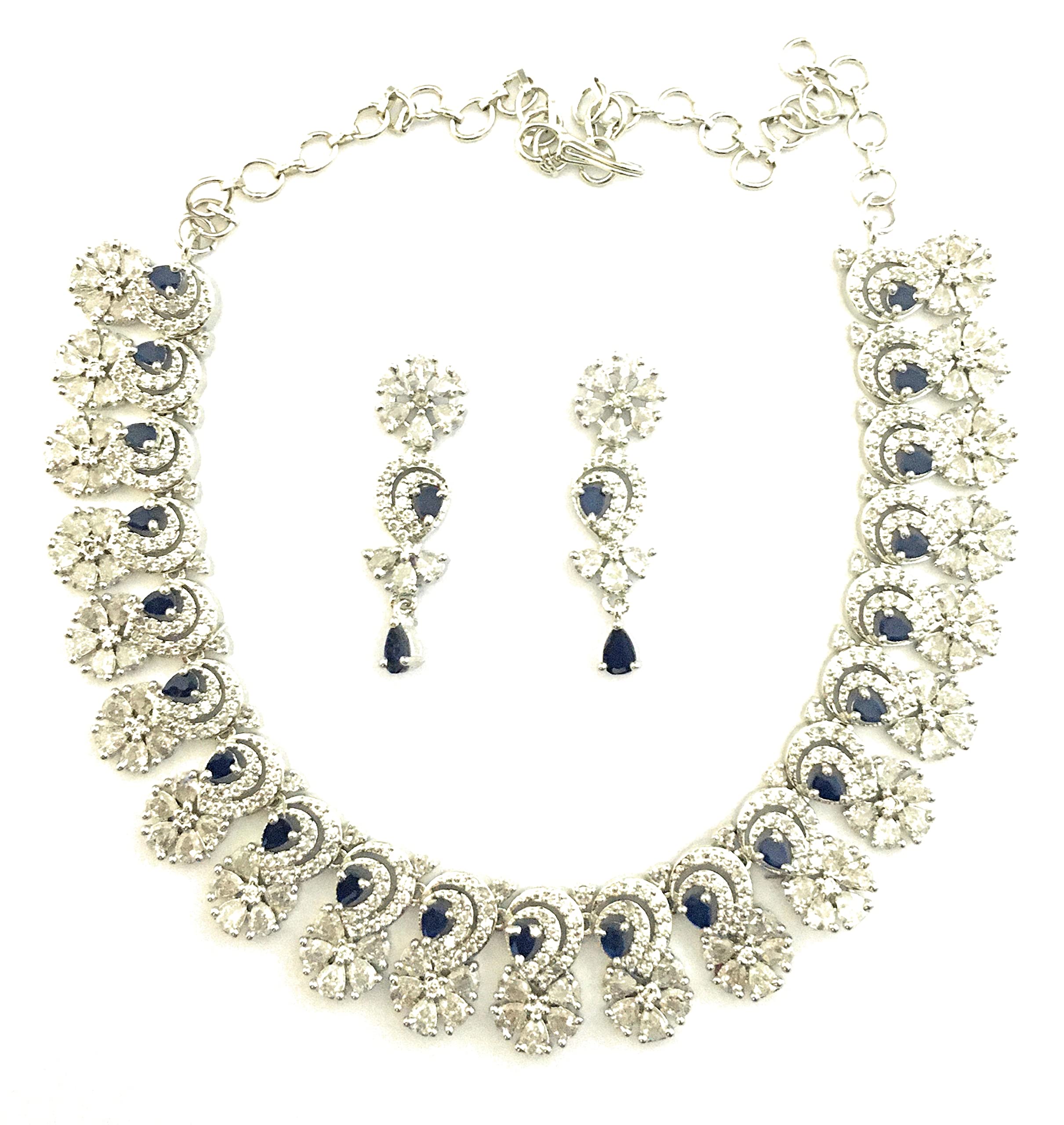 Sasitrends Rhodium Plated American Diamond Studded Necklace with Earring Fashion Jewellery Set for Women and Girls (B0BM4GFM5P) Amazon Price History, Amazon Price Tracker